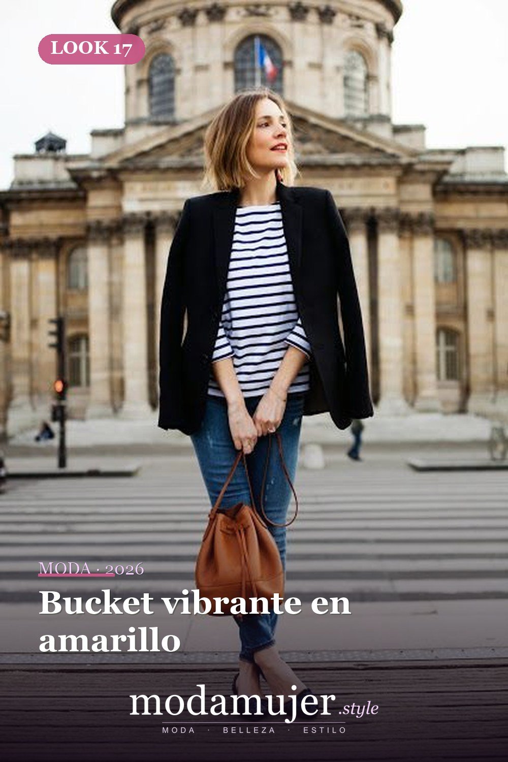Bucket vibrante en amarillo — 29 ideas de atuendos de bolsos tipo cubo que toda chica debe probar