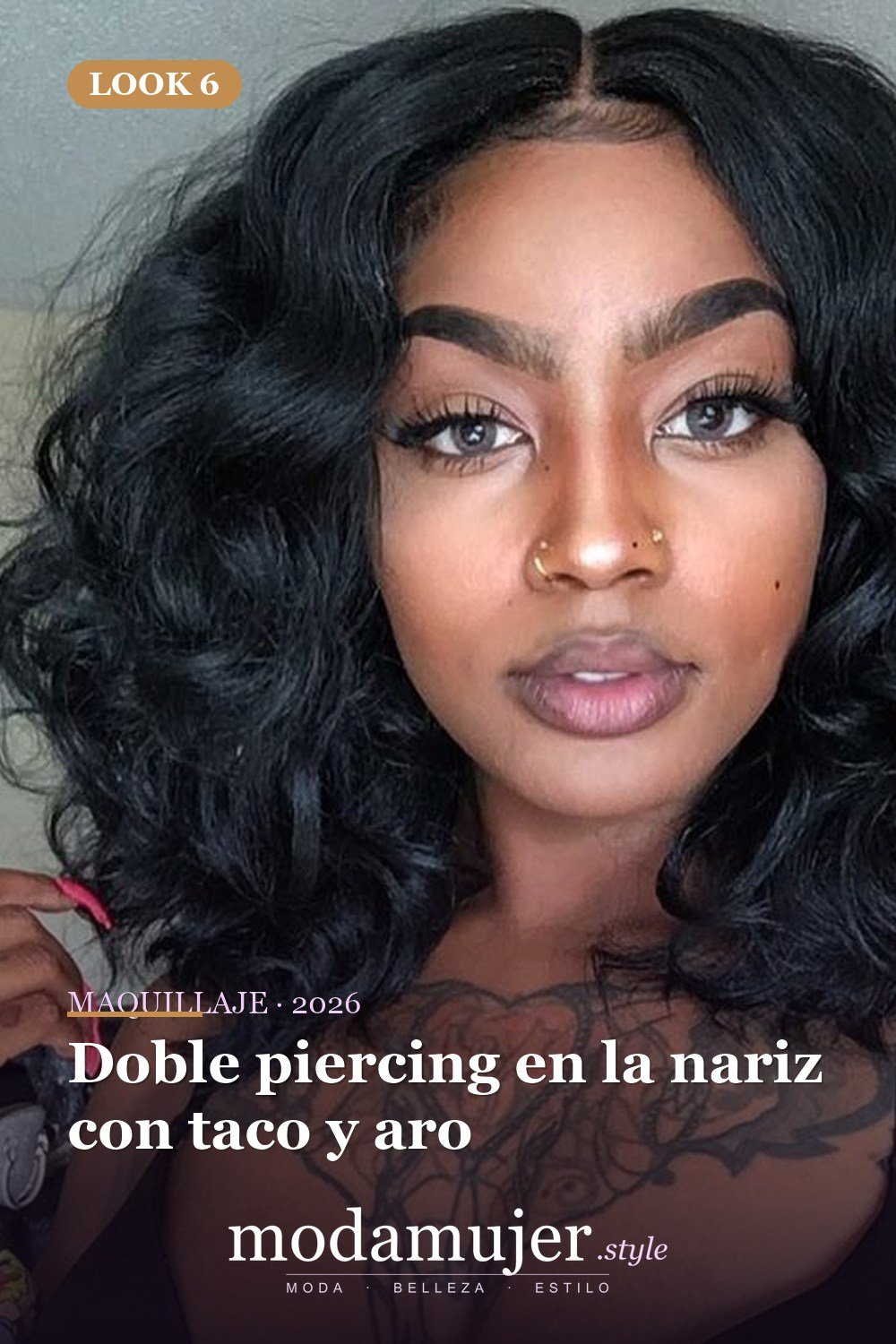 Doble piercing en la nariz con taco y aro — 3 tendencias actuales de perforación y 15 ejemplos