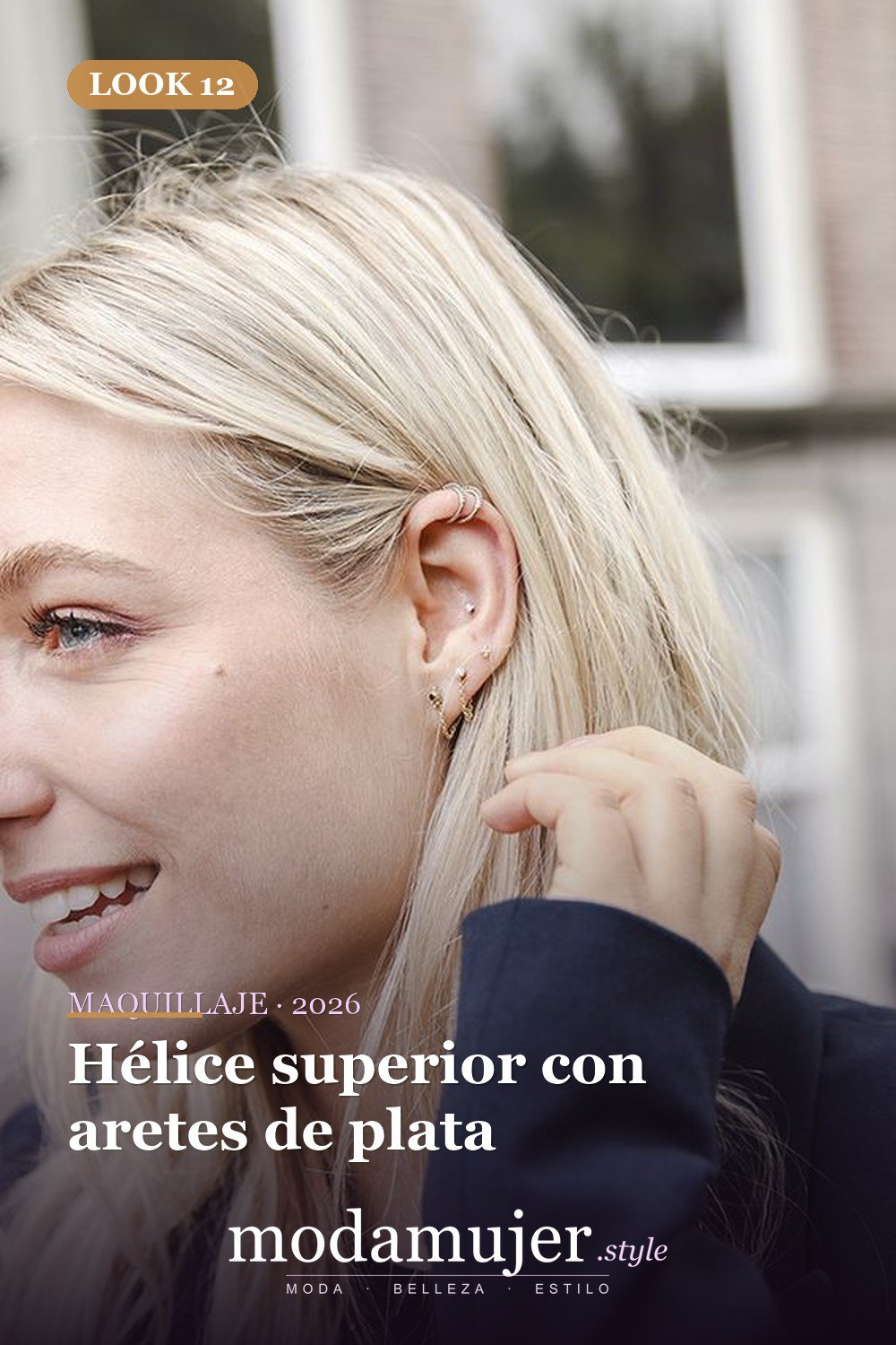 Hélice superior con aretes de plata — 3 tendencias actuales de perforación y 15 ejemplos
