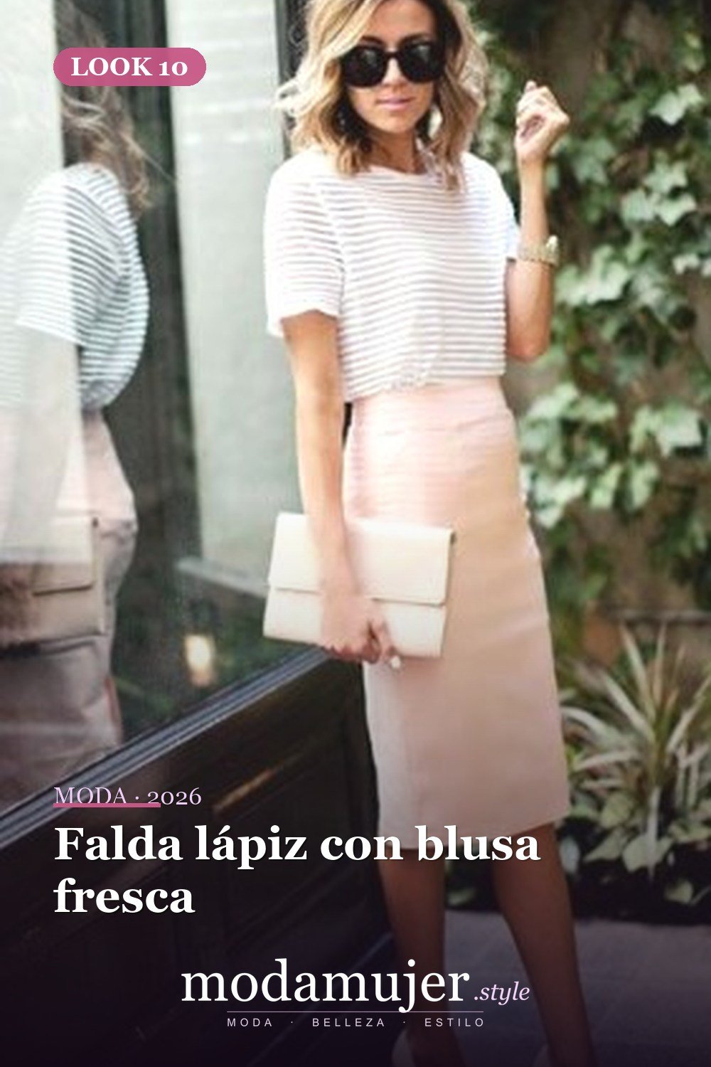 Falda lápiz con blusa fresca — 30 conjuntos de trabajo informal para el verano para probar este año