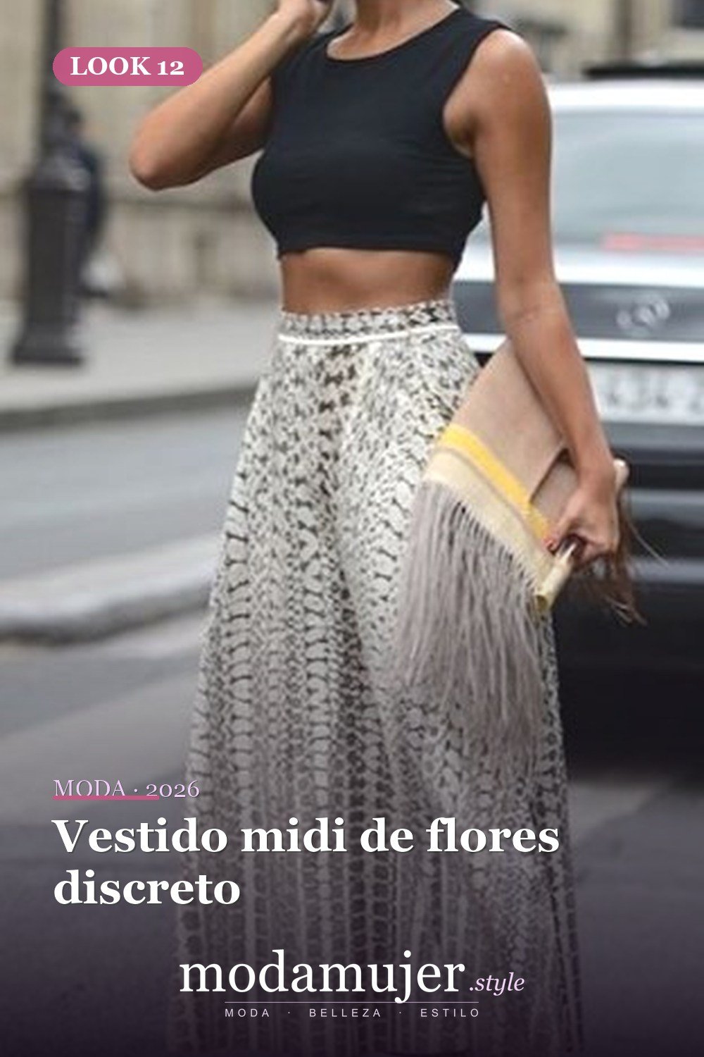 Vestido midi de flores discreto — 30 conjuntos de trabajo informal para el verano para probar este año