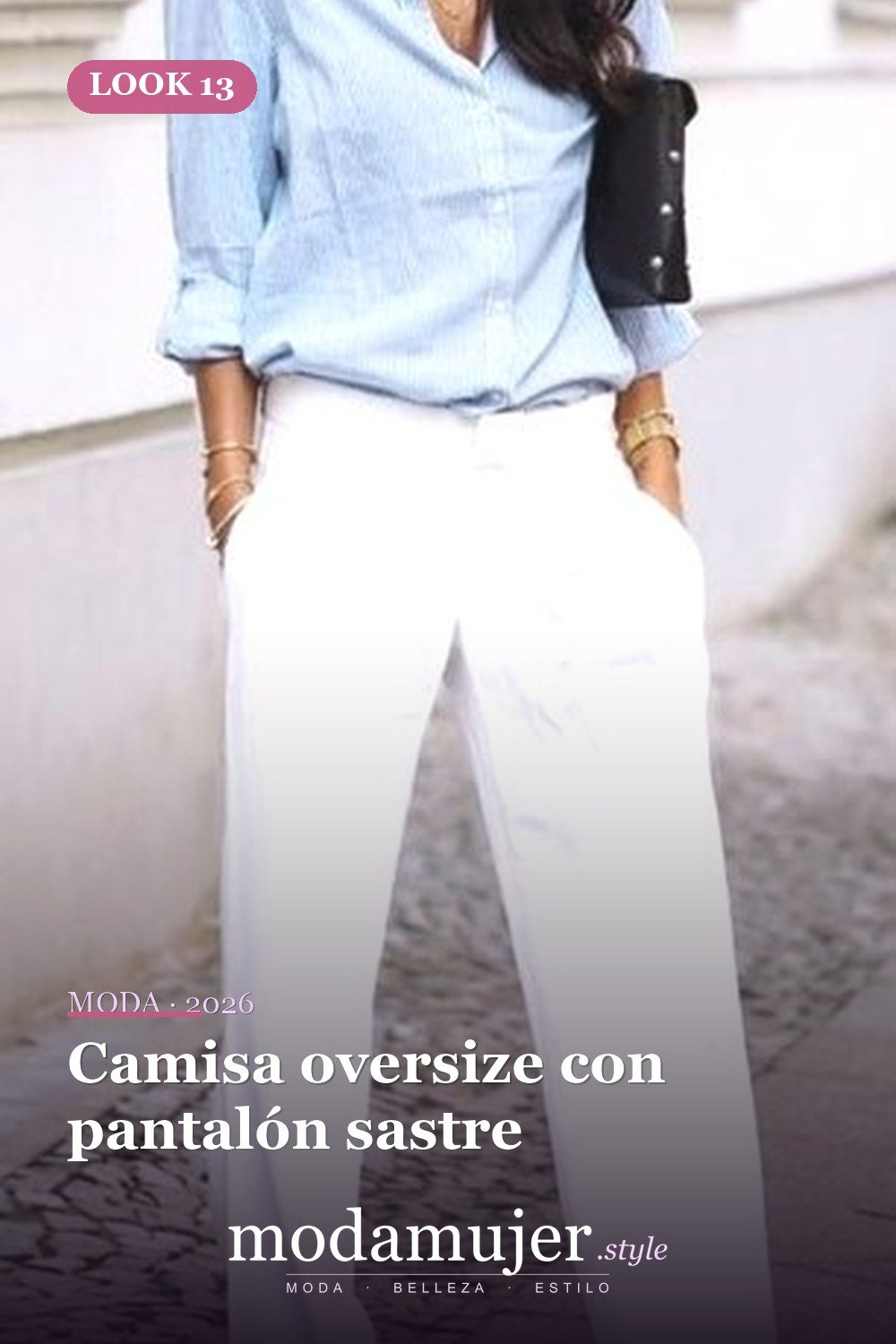 Camisa oversize con pantalón sastre — 30 conjuntos de trabajo informal para el verano para probar este año