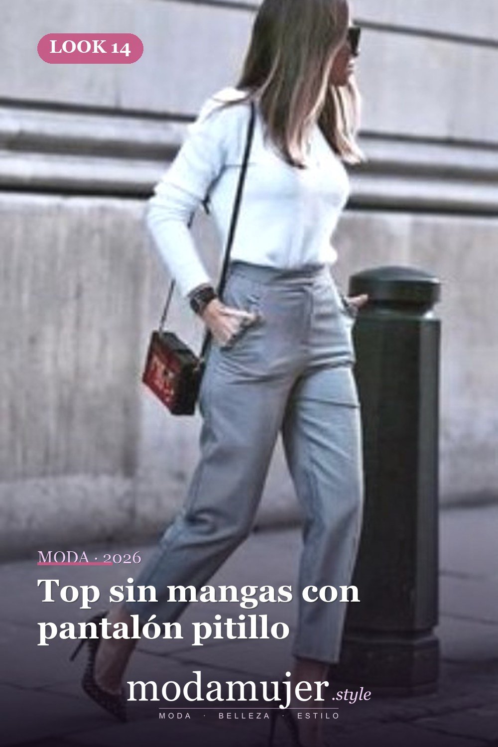 Top sin mangas con pantalón pitillo — 30 conjuntos de trabajo informal para el verano para probar este año