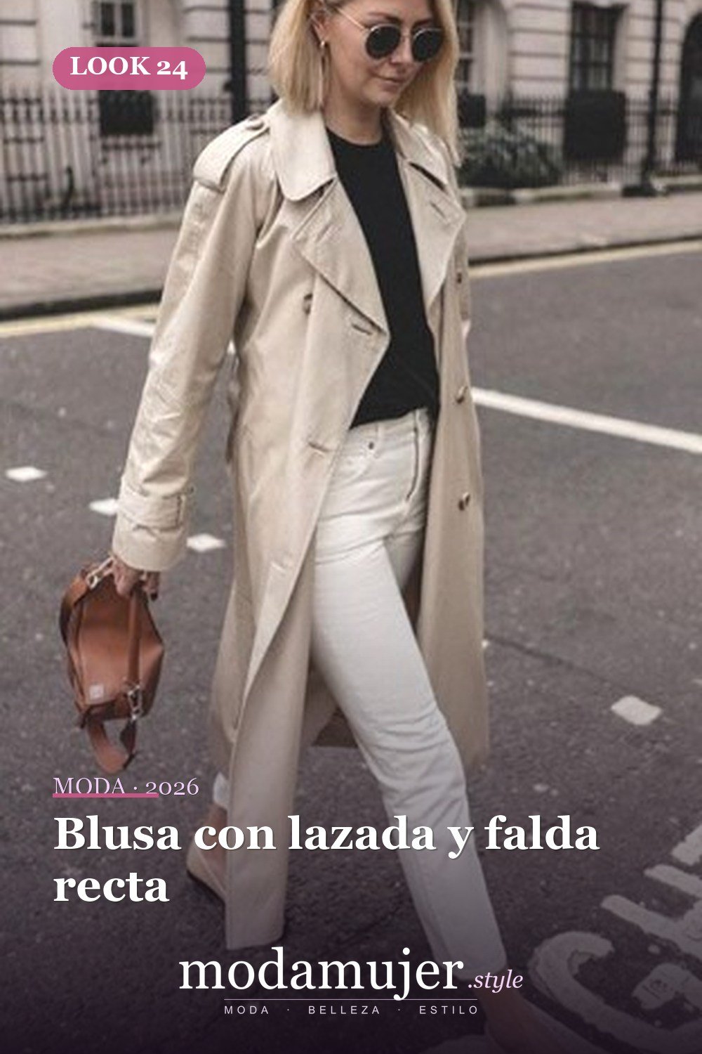 Blusa con lazada y falda recta — 30 conjuntos de trabajo informal para el verano para probar este año