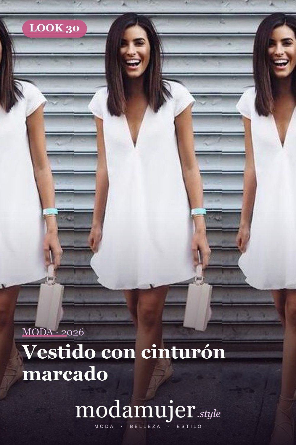 Vestido con cinturón marcado — 30 diseños de vestidos de graduación blancos para chicas con estilo