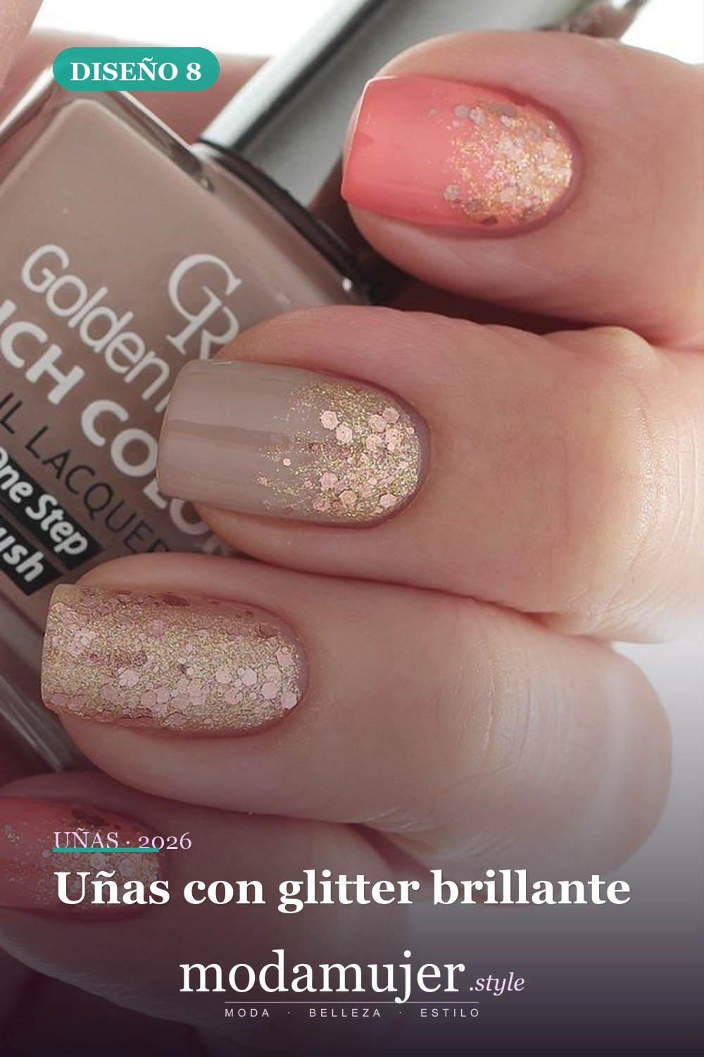 Uñas con glitter brillante — 30 ideas de nail art fáciles para 2026: diseños de uñas para principiantes