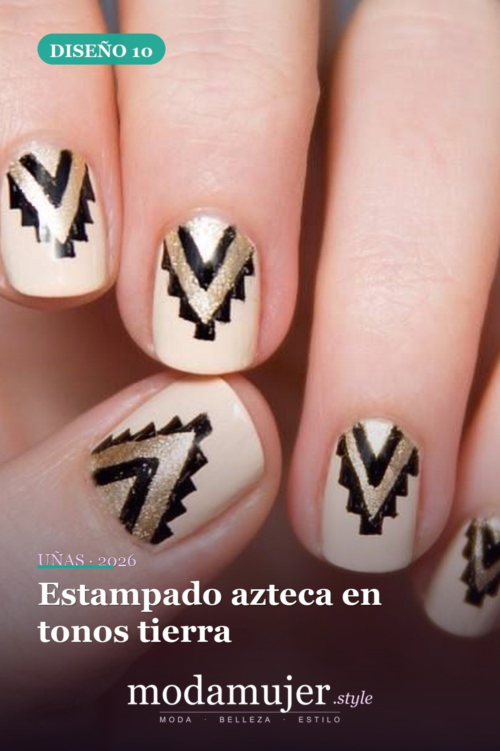 Estampado azteca en tonos tierra — 30 ideas de nail art fáciles para 2026: diseños de uñas para principiantes