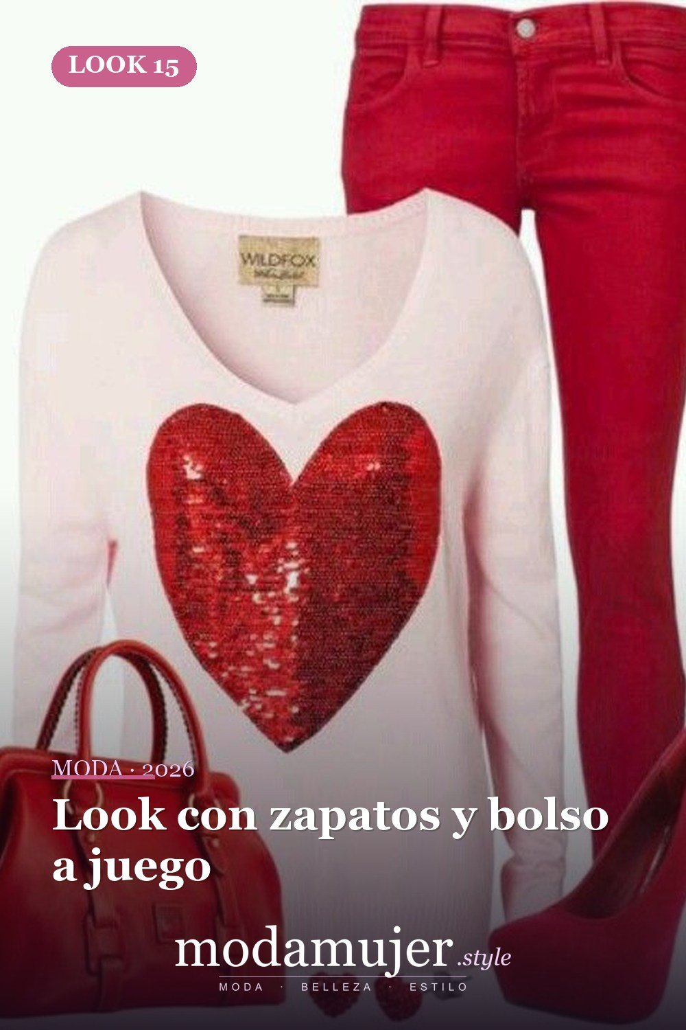 Look con zapatos y bolso a juego — 30 ideas encantadoras de trajes de San Valentín para damas y niños