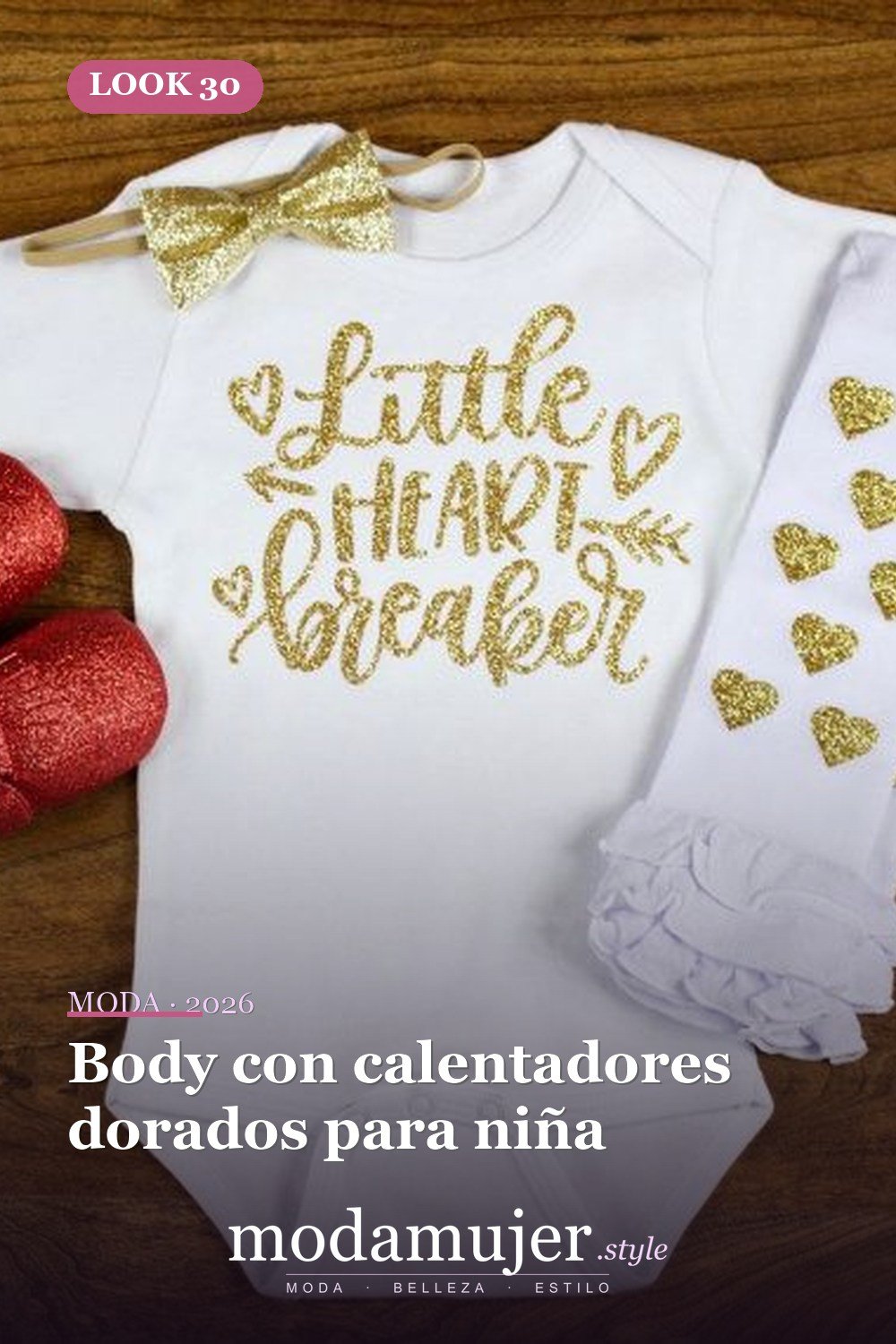 Body con calentadores dorados para niña — 30 ideas encantadoras de trajes de San Valentín para damas y niños