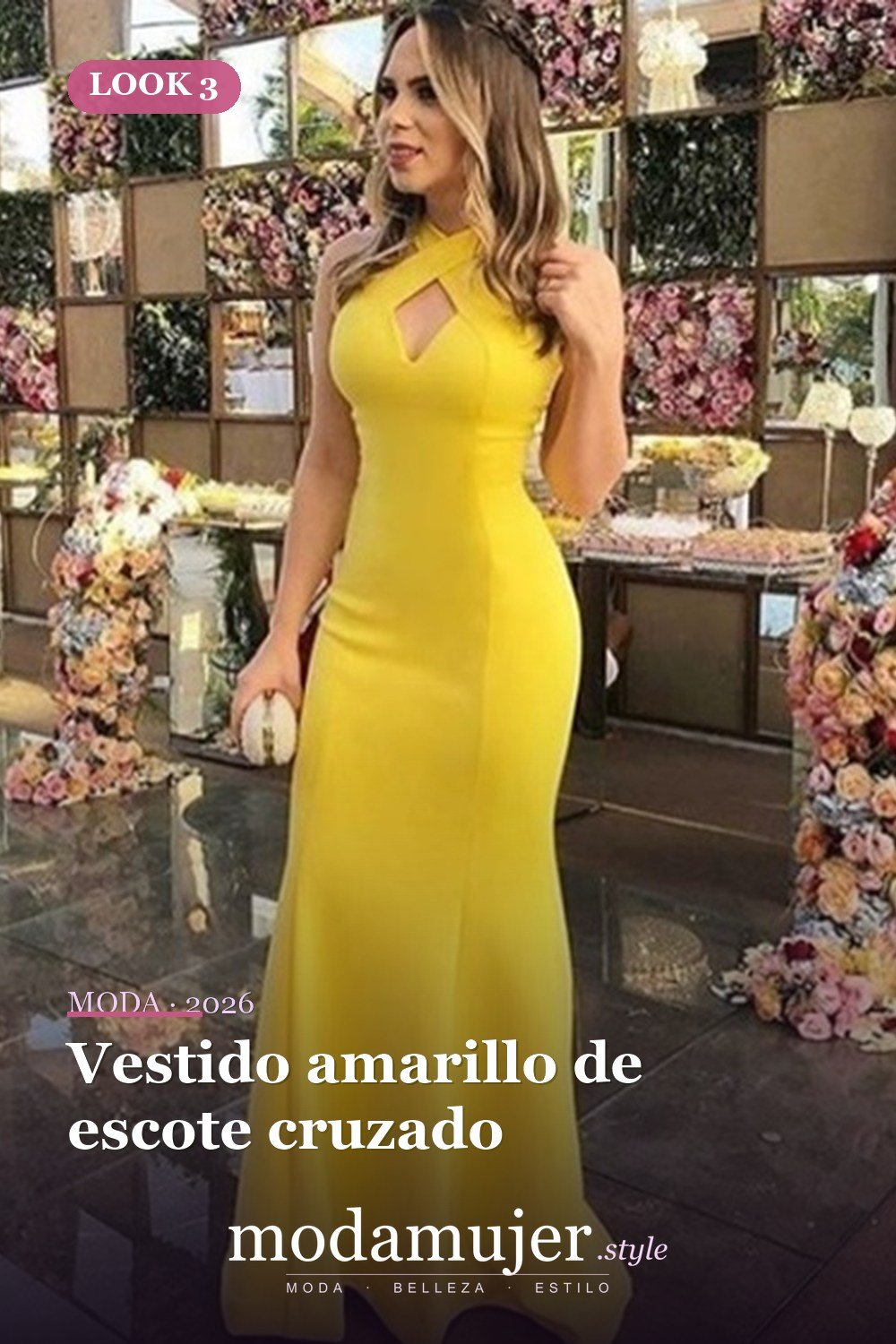 Vestido amarillo de escote cruzado — 30 largos vestidos amarillos cómodos para esta primavera