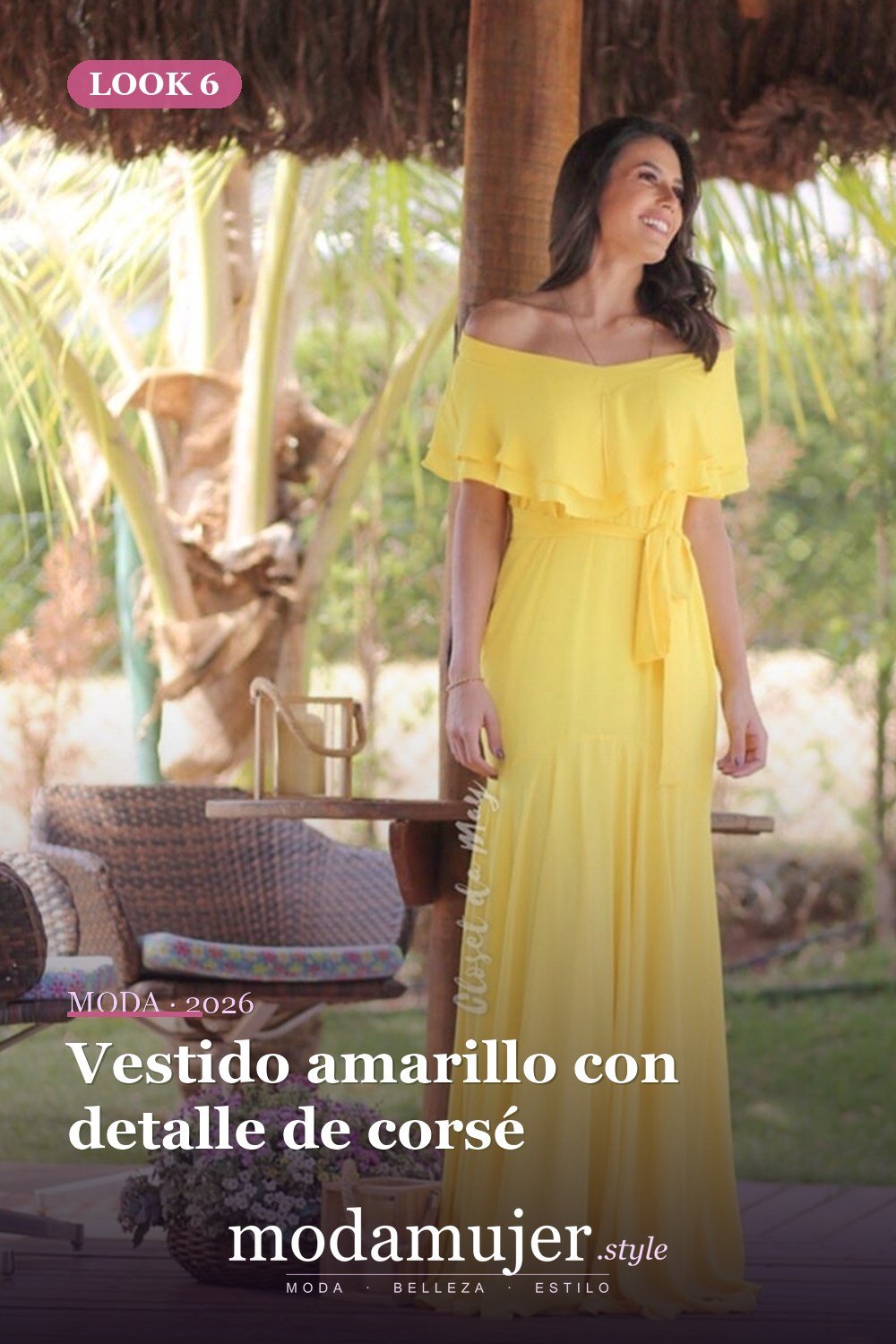 Vestido amarillo con detalle de corsé — 30 largos vestidos amarillos cómodos para esta primavera