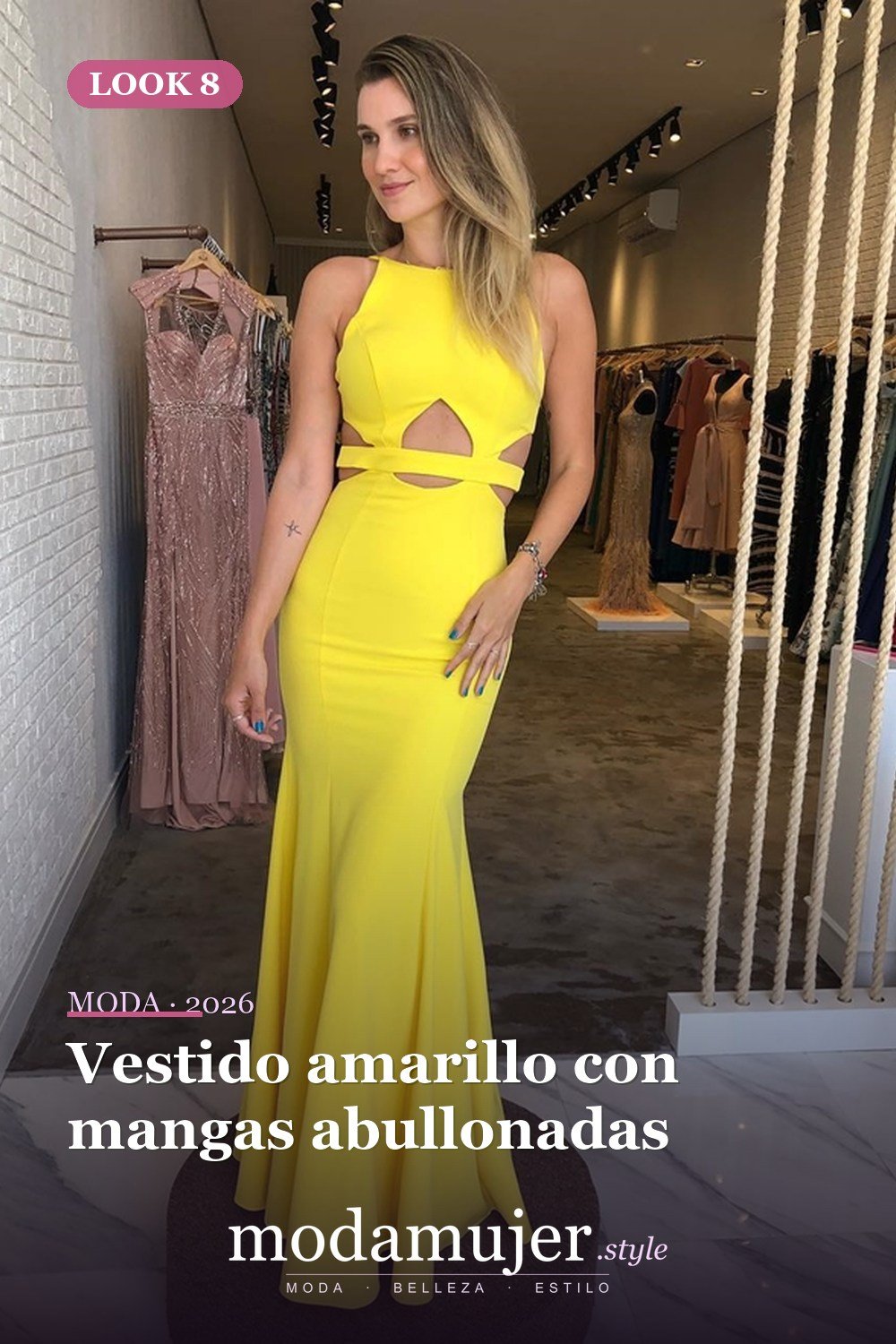 Vestido amarillo con mangas abullonadas — 30 largos vestidos amarillos cómodos para esta primavera