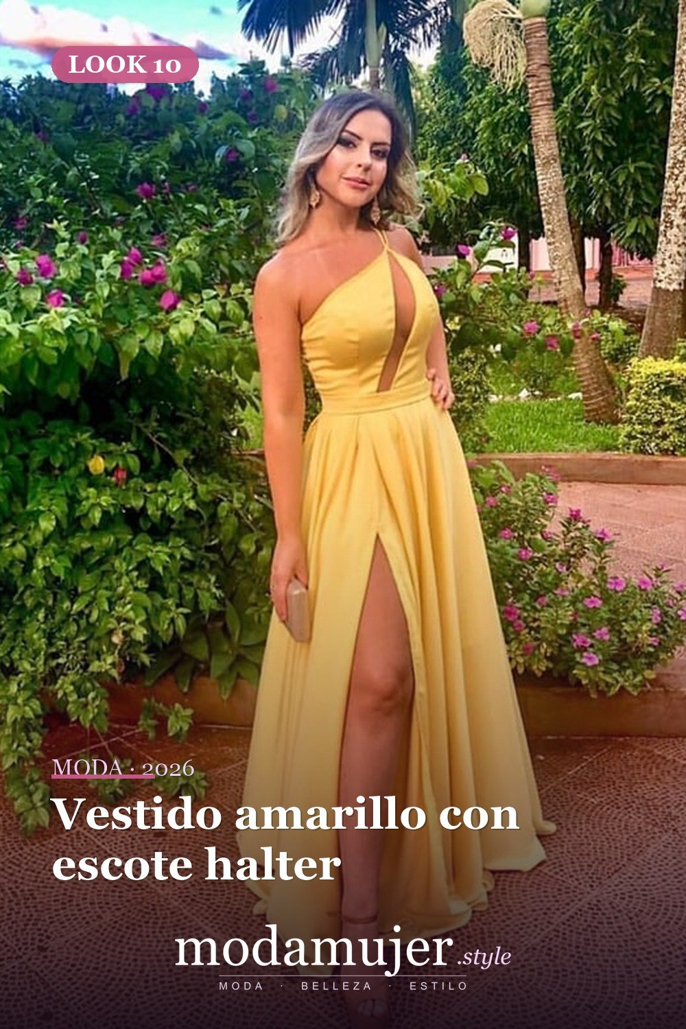 Vestido amarillo con escote halter — 30 largos vestidos amarillos cómodos para esta primavera