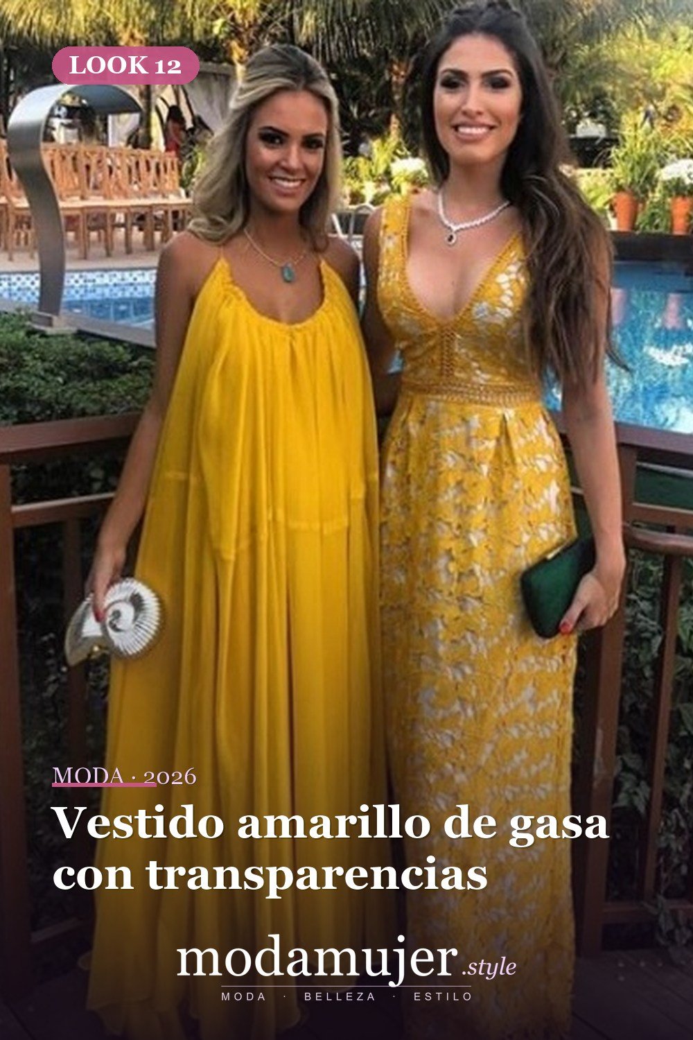 Vestido amarillo de gasa con transparencias — 30 largos vestidos amarillos cómodos para esta primavera