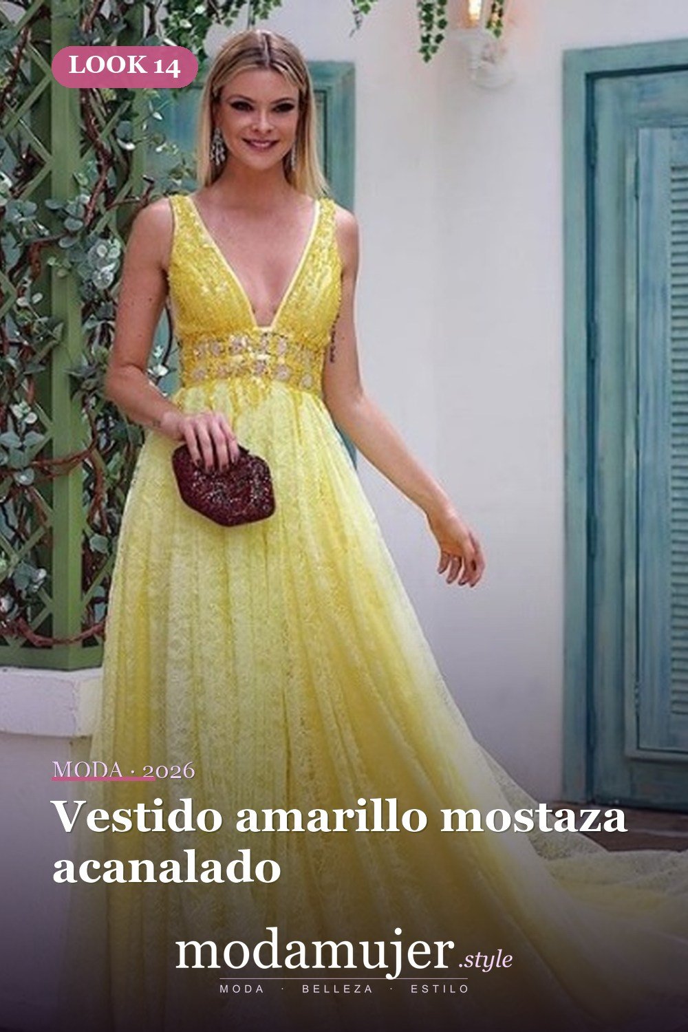Vestido amarillo mostaza acanalado — 30 largos vestidos amarillos cómodos para esta primavera