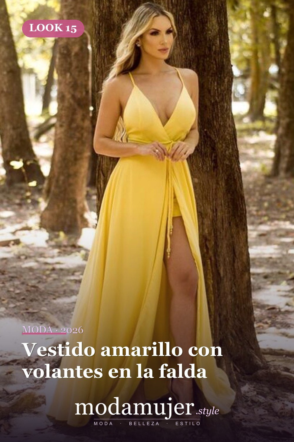 Vestido amarillo con volantes en la falda — 30 largos vestidos amarillos cómodos para esta primavera