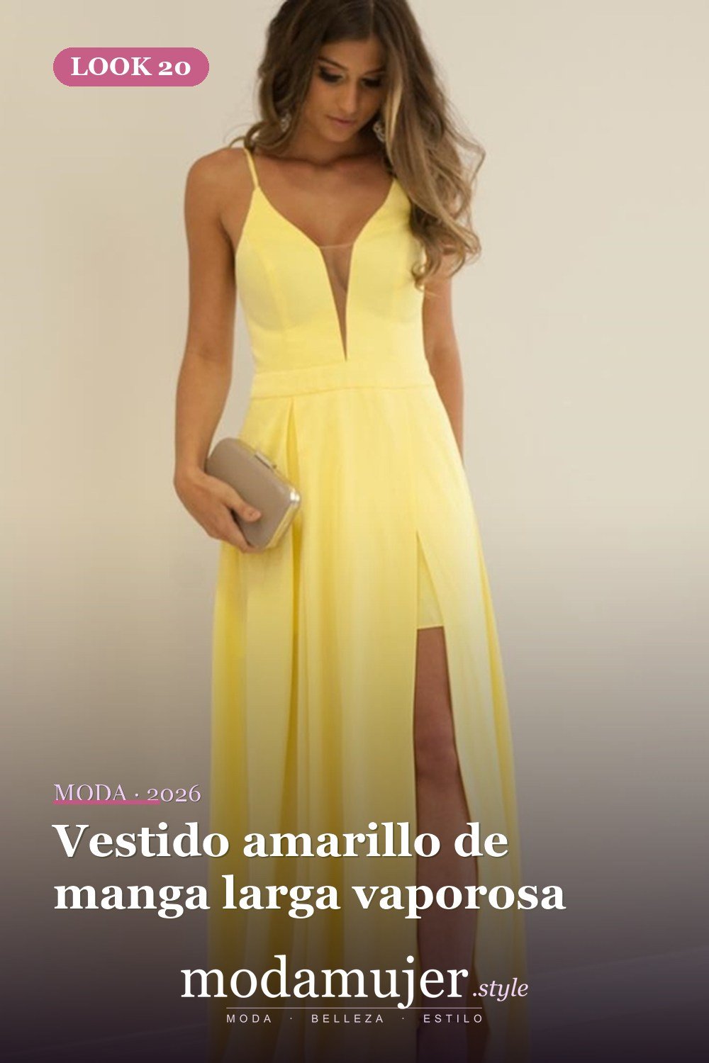 Vestido amarillo de manga larga vaporosa — 30 largos vestidos amarillos cómodos para esta primavera