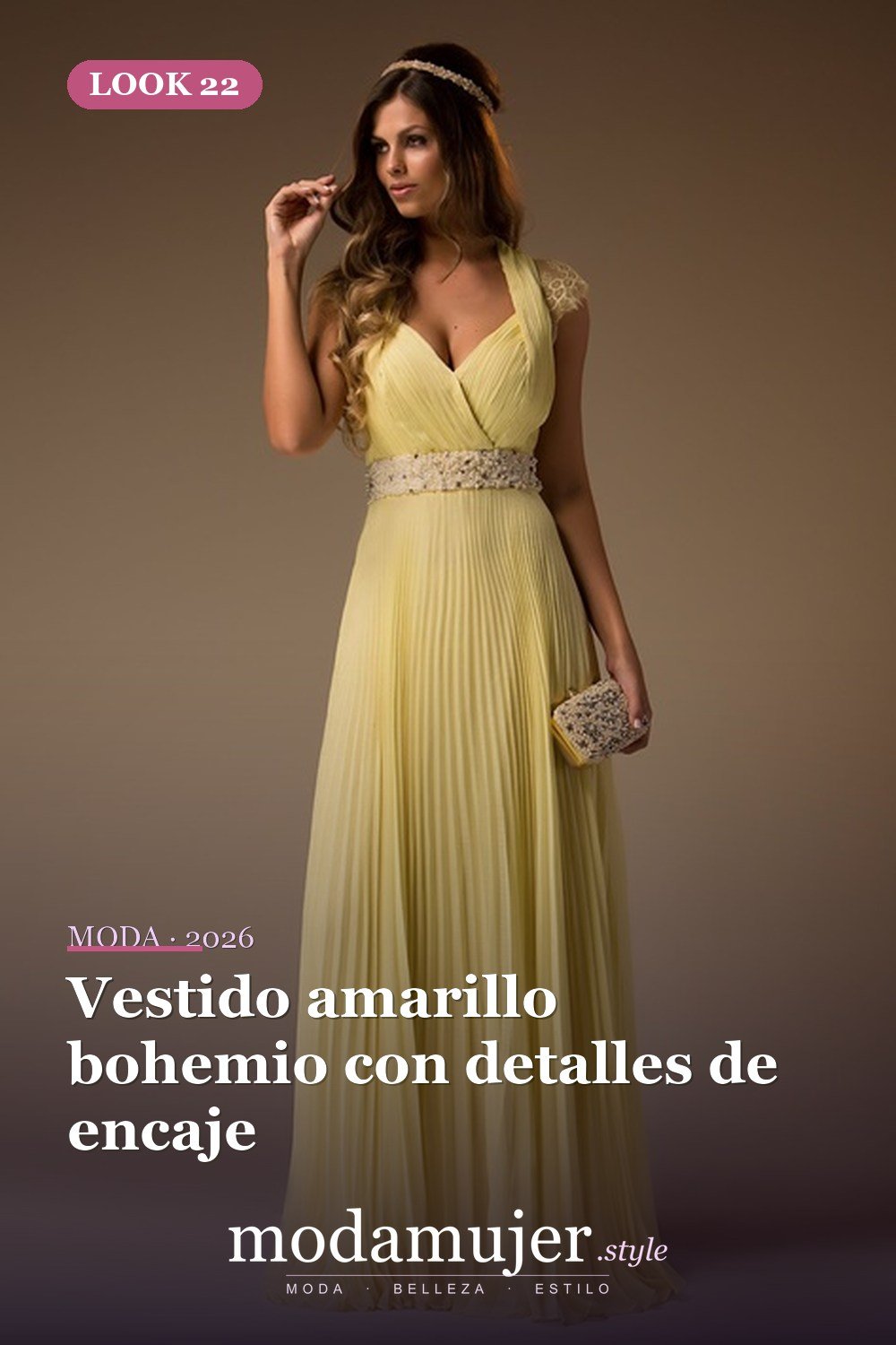 Vestido amarillo bohemio con detalles de encaje — 30 largos vestidos amarillos cómodos para esta primavera