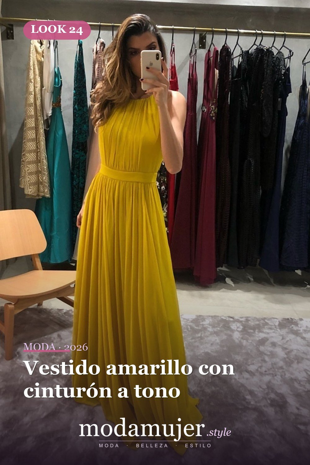 Vestido amarillo con cinturón a tono — 30 largos vestidos amarillos cómodos para esta primavera