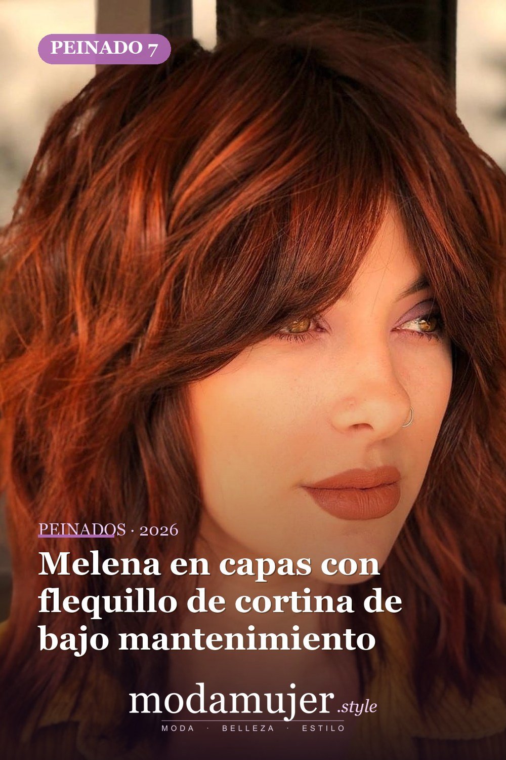 Melena en capas con flequillo de cortina de bajo mantenimiento — 30 mejores estilos de cabello de longitud media con flequillo