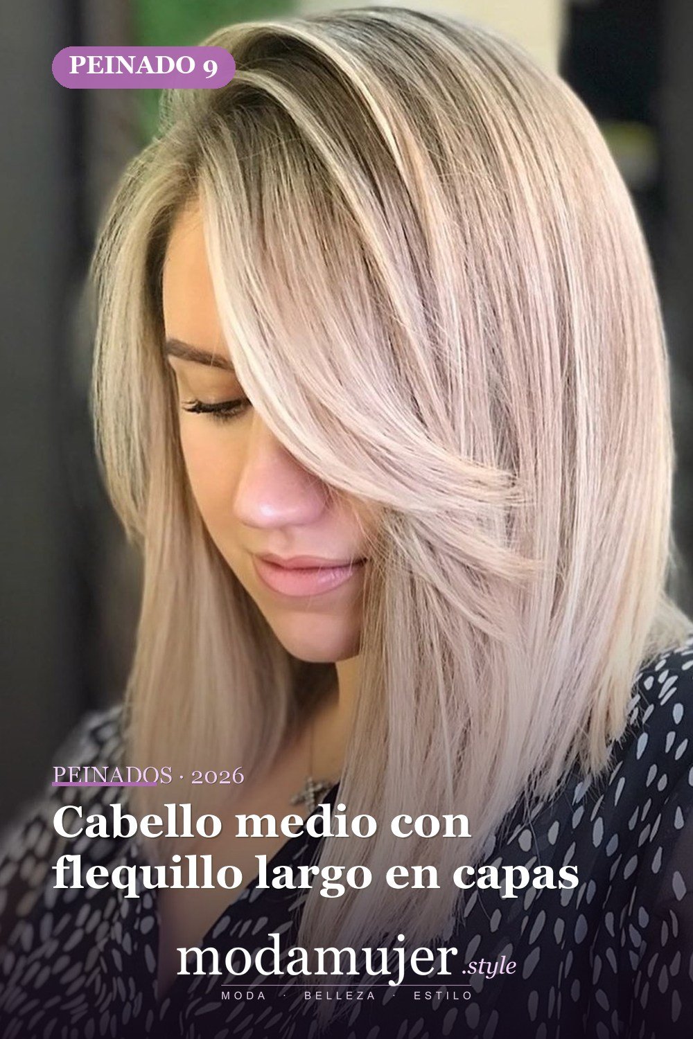 Cabello medio con flequillo largo en capas — 30 mejores estilos de cabello de longitud media con flequillo