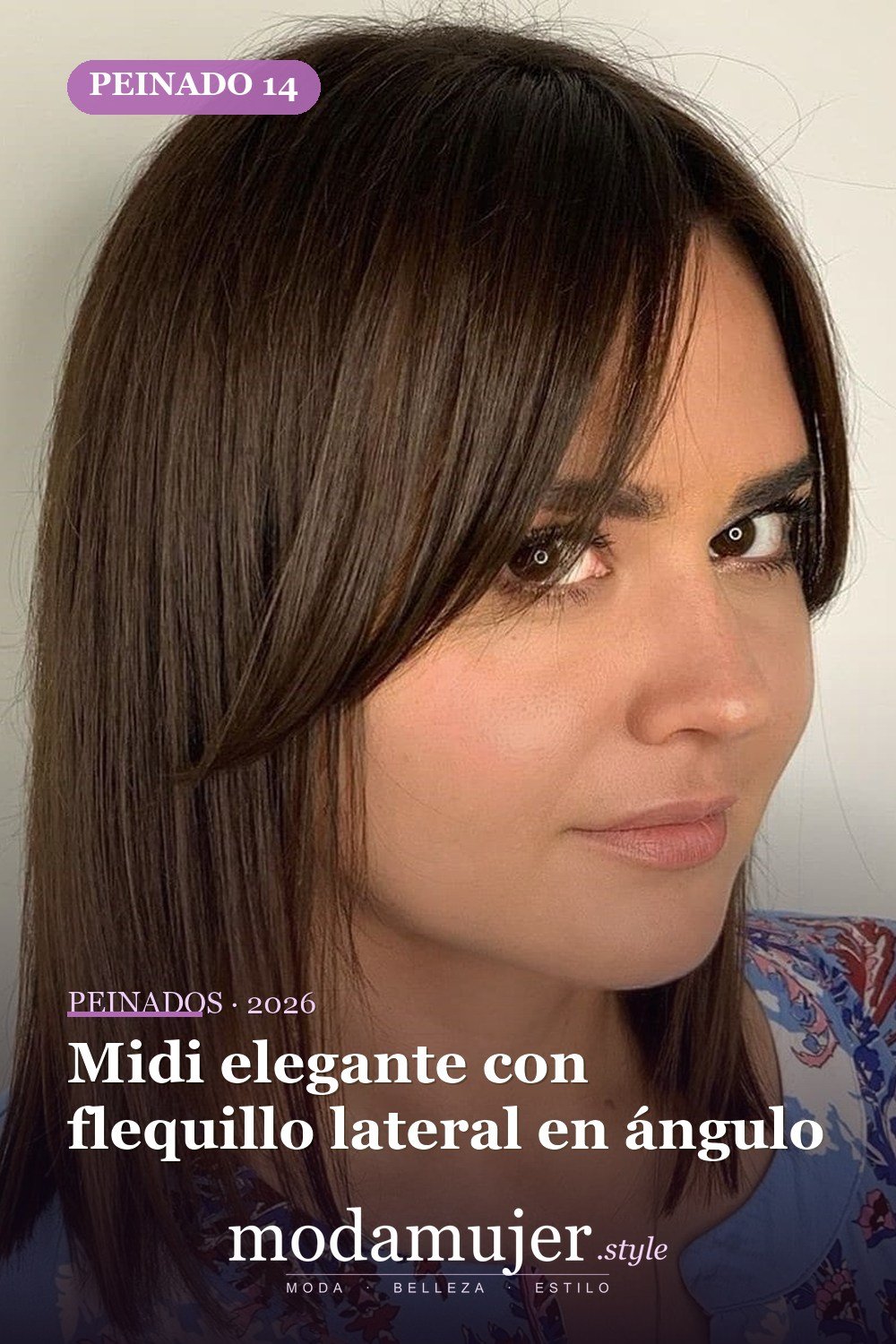 Midi elegante con flequillo lateral en ángulo — 30 mejores estilos de cabello de longitud media con flequillo