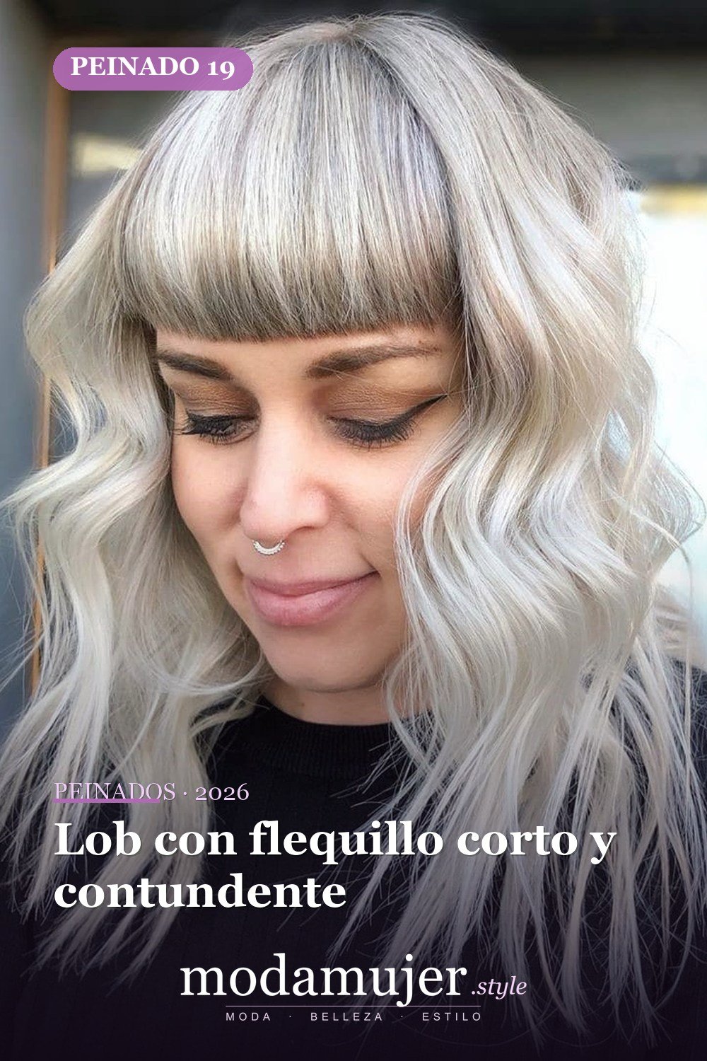 Lob con flequillo corto y contundente — 30 mejores estilos de cabello de longitud media con flequillo