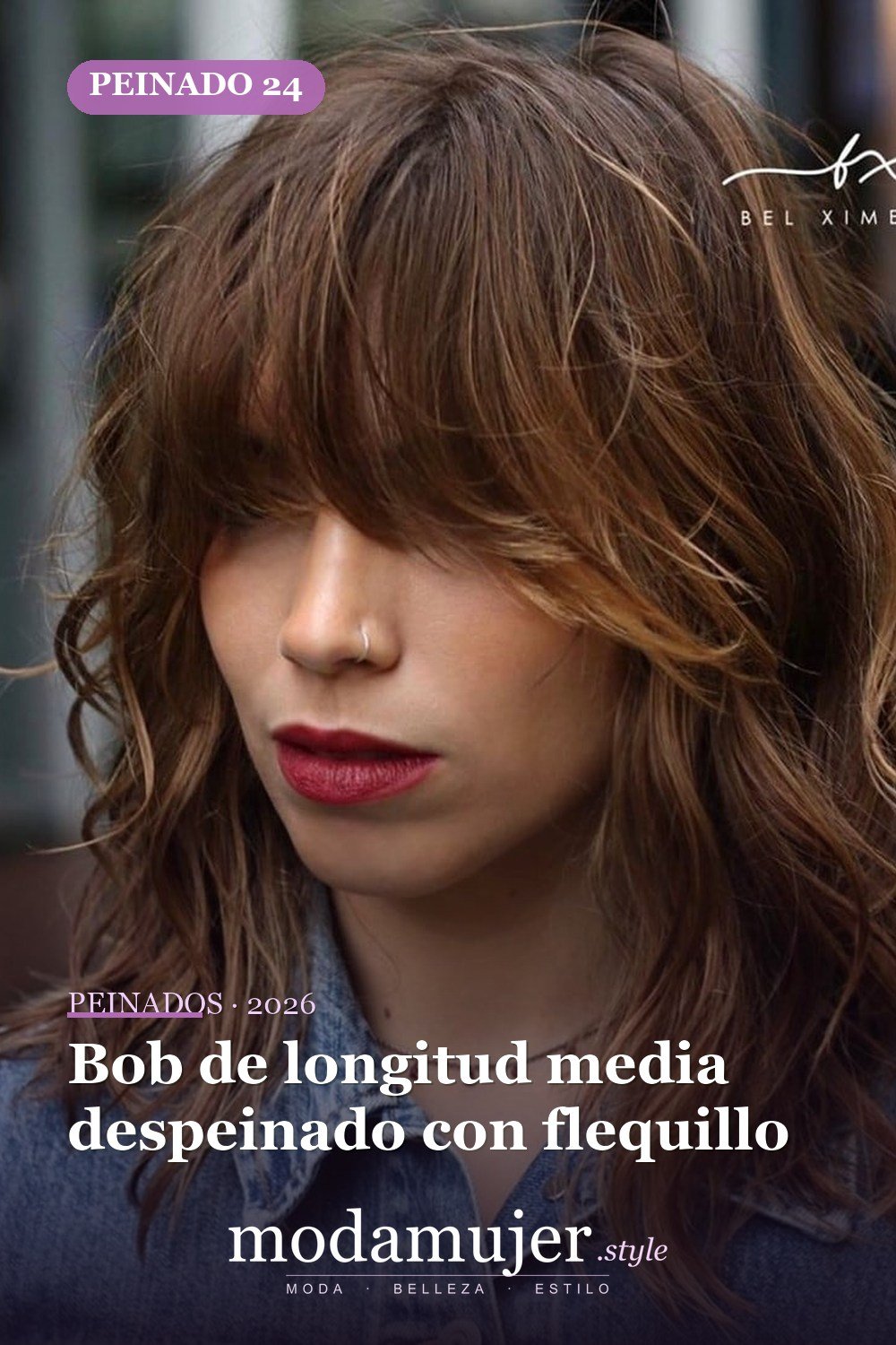 Bob de longitud media despeinado con flequillo — 30 mejores estilos de cabello de longitud media con flequillo