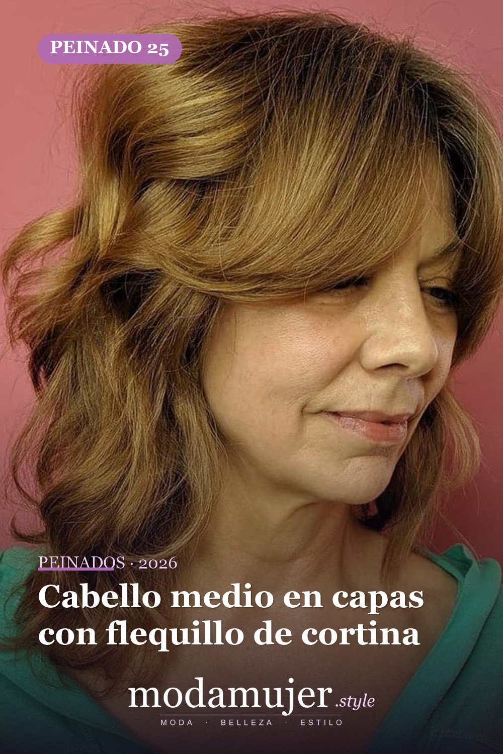 Cabello medio en capas con flequillo de cortina — 30 mejores estilos de cabello de longitud media con flequillo