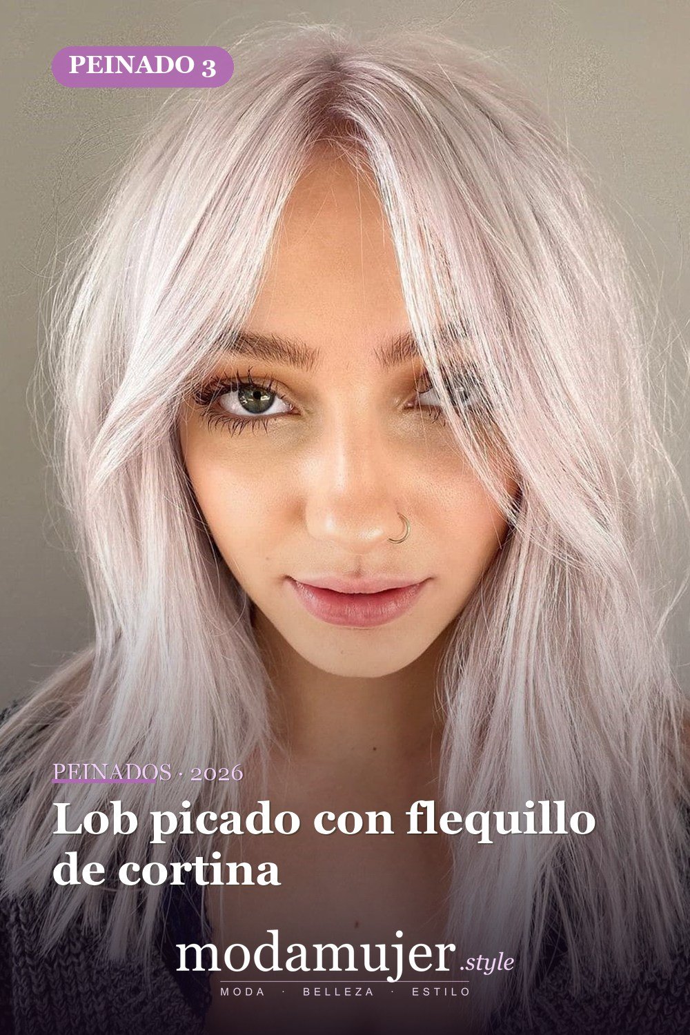 Lob picado con flequillo de cortina — 30 mejores peinados para grandes frentes que definitivamente funcionan