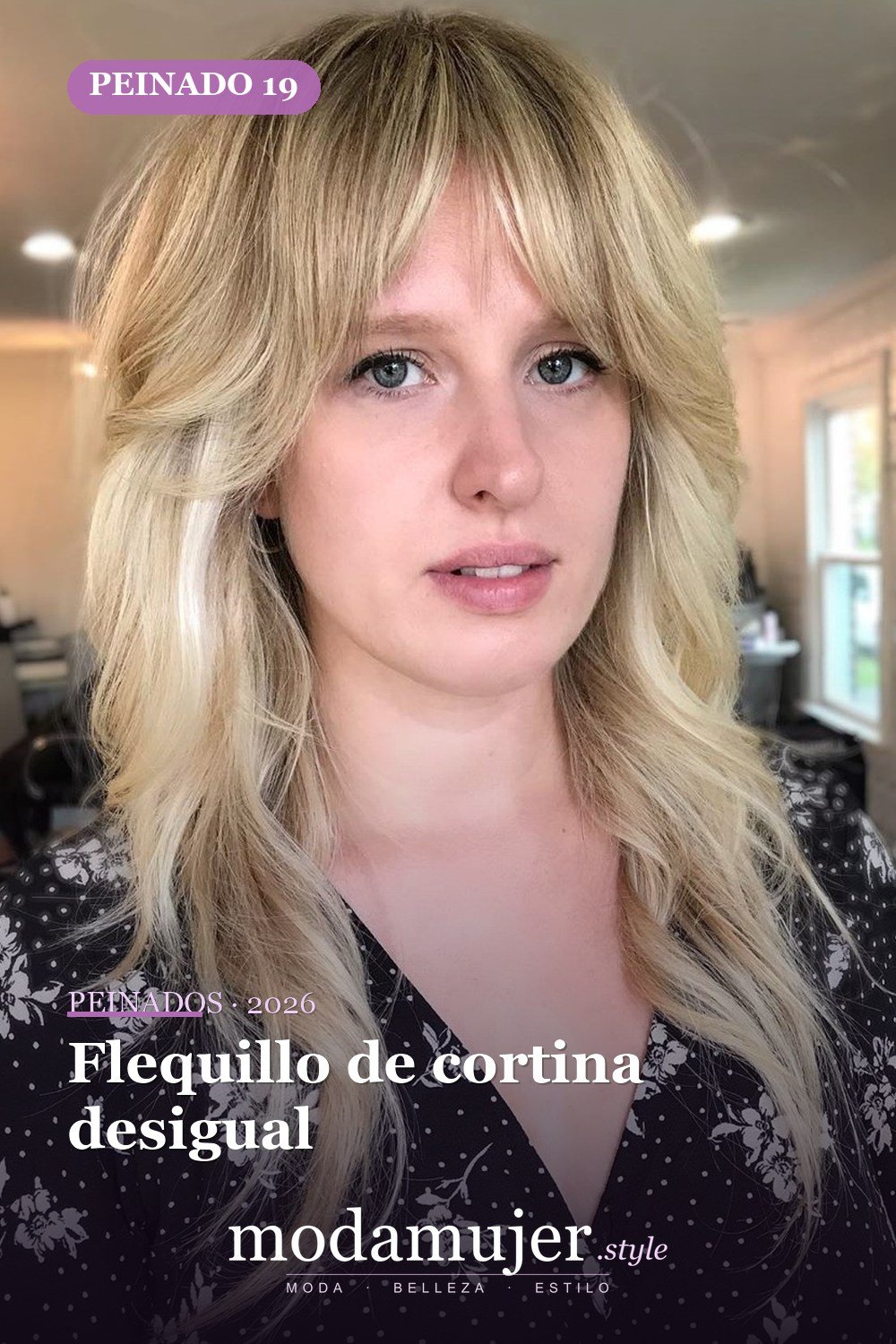 Flequillo de cortina desigual — 30 mejores peinados para grandes frentes que definitivamente funcionan