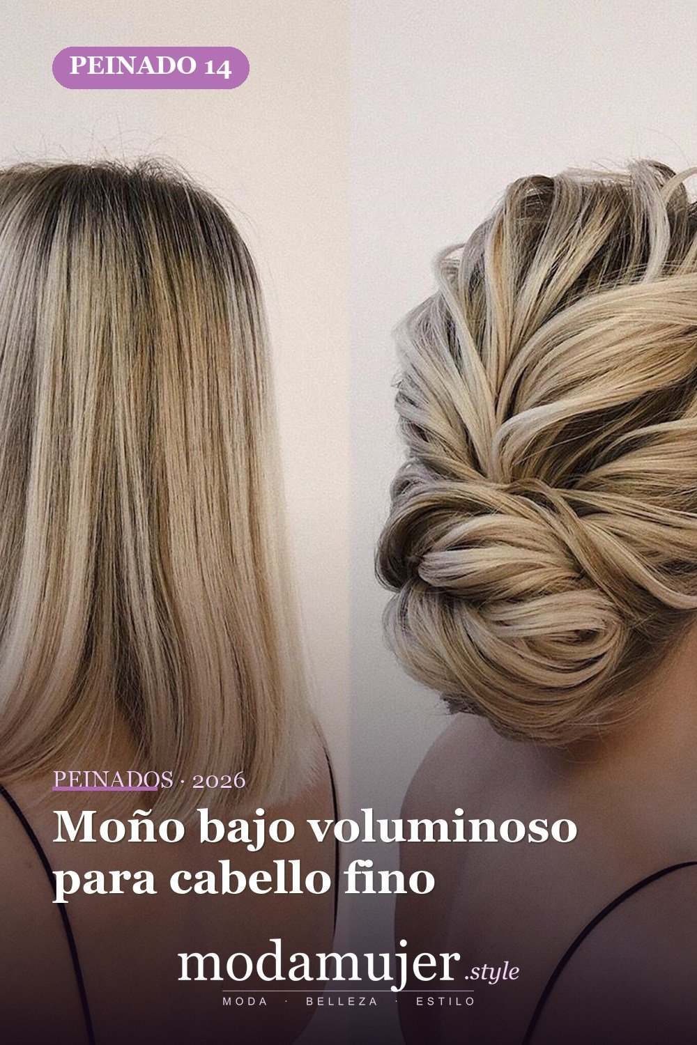 Moño bajo voluminoso para cabello fino — 30 Updos para cabello corto que te harán sentir inspirada y segura en 2026