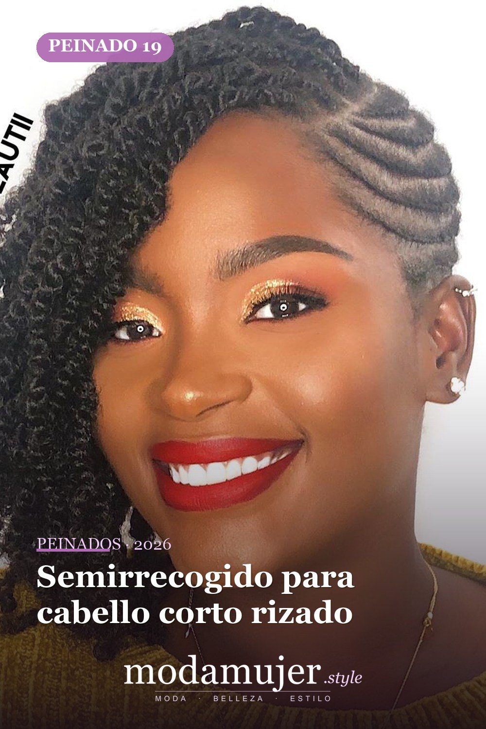 Semirrecogido para cabello corto rizado — 30 Updos para cabello corto que te harán sentir inspirada y segura en 2026