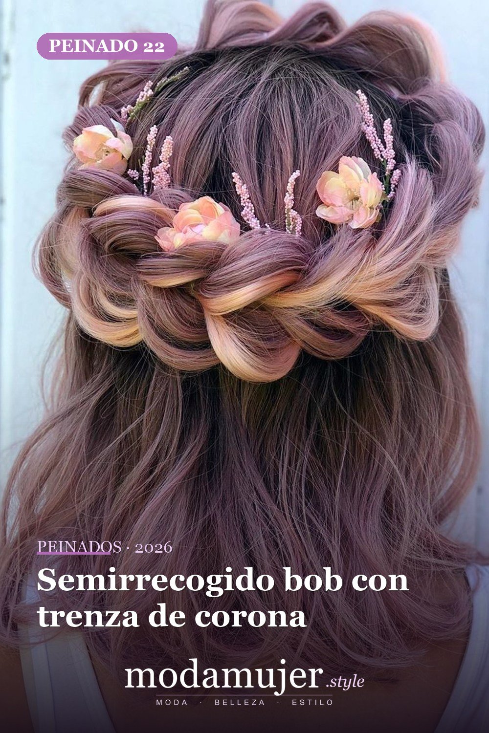 Semirrecogido bob con trenza de corona — 30 Updos para cabello corto que te harán sentir inspirada y segura en 2026
