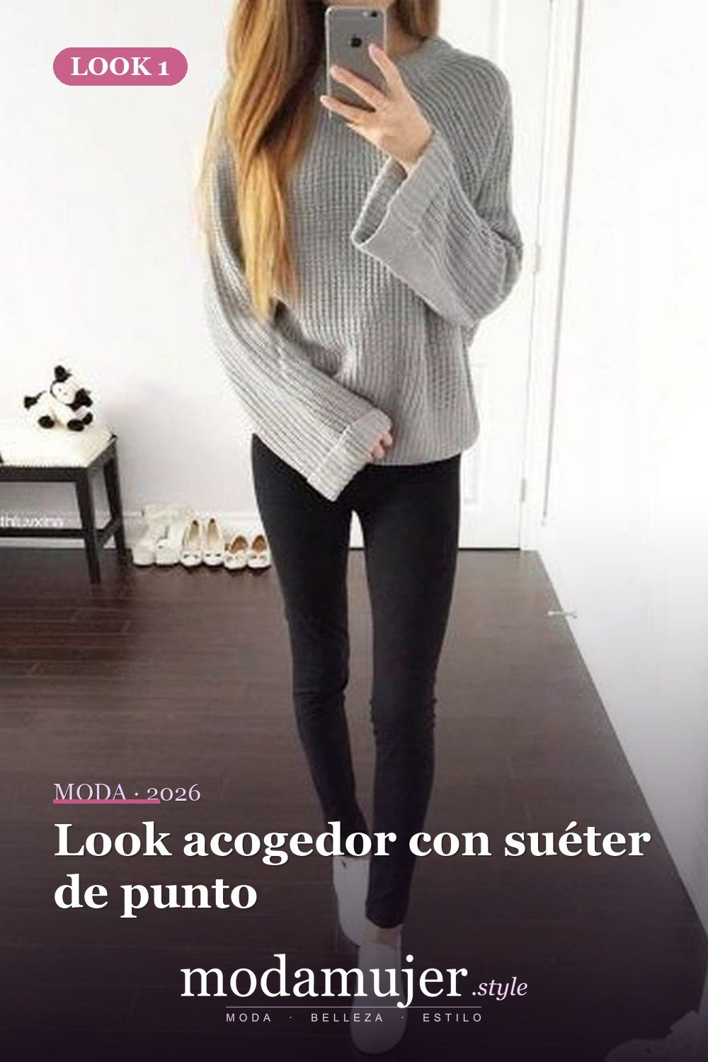 Look acogedor con suéter de punto — 31 trajes de moda casual de invierno lindos para chica adolescente 2026