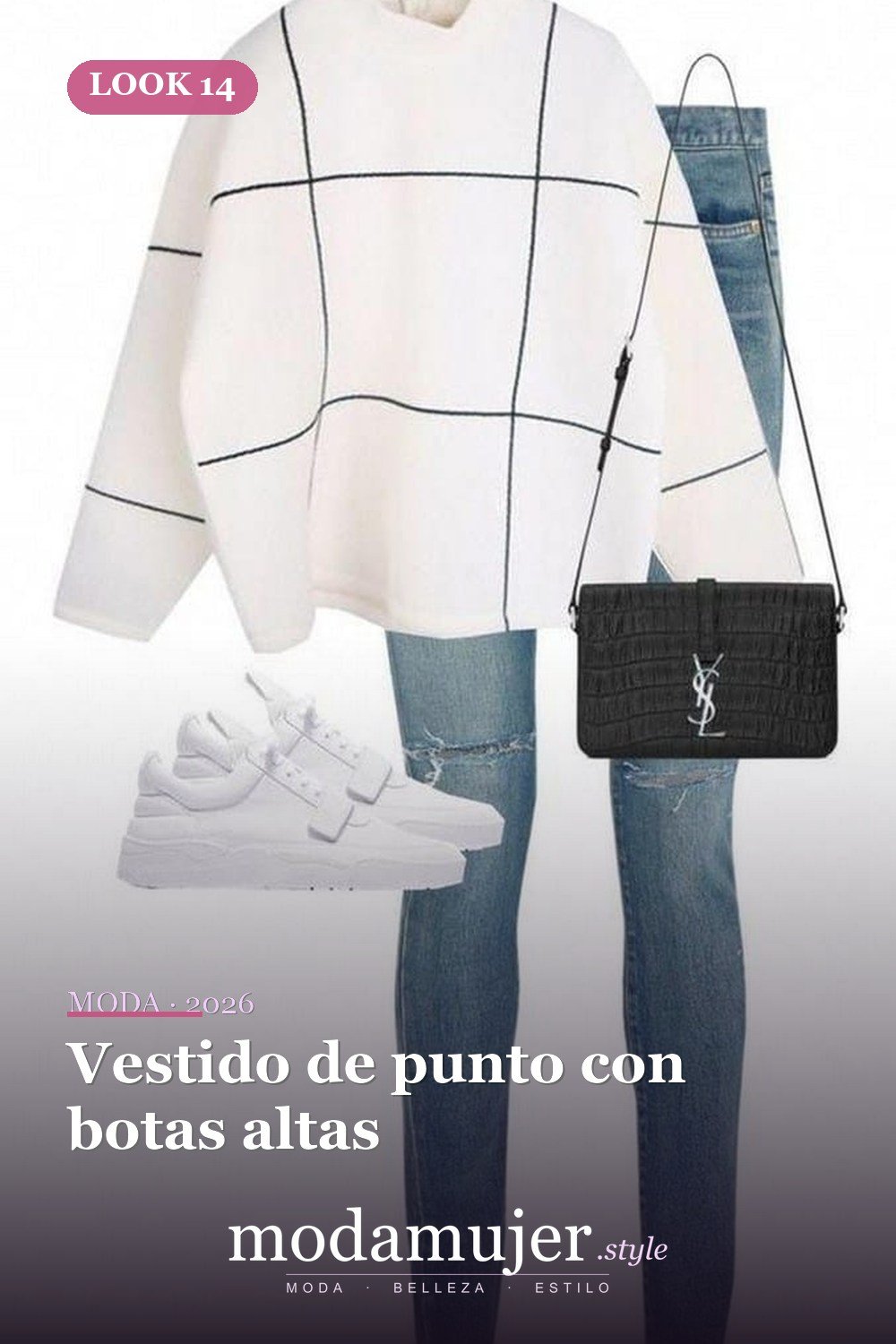 Vestido de punto con botas altas — 31 trajes de moda casual de invierno lindos para chica adolescente 2026