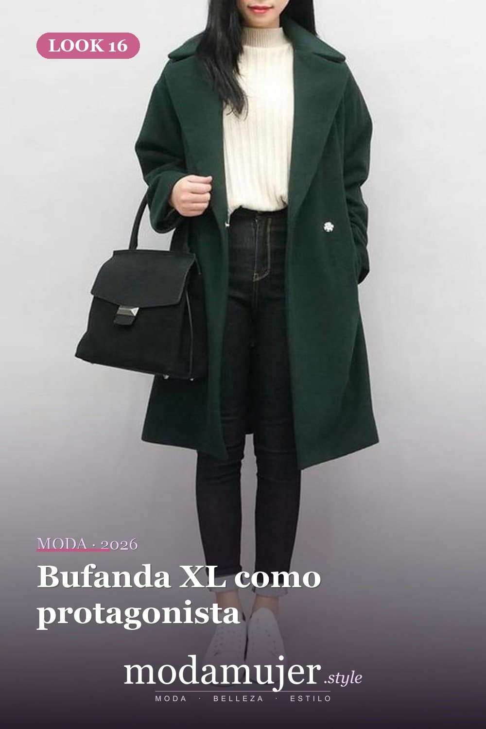 Bufanda XL como protagonista — 31 trajes de moda casual de invierno lindos para chica adolescente 2026