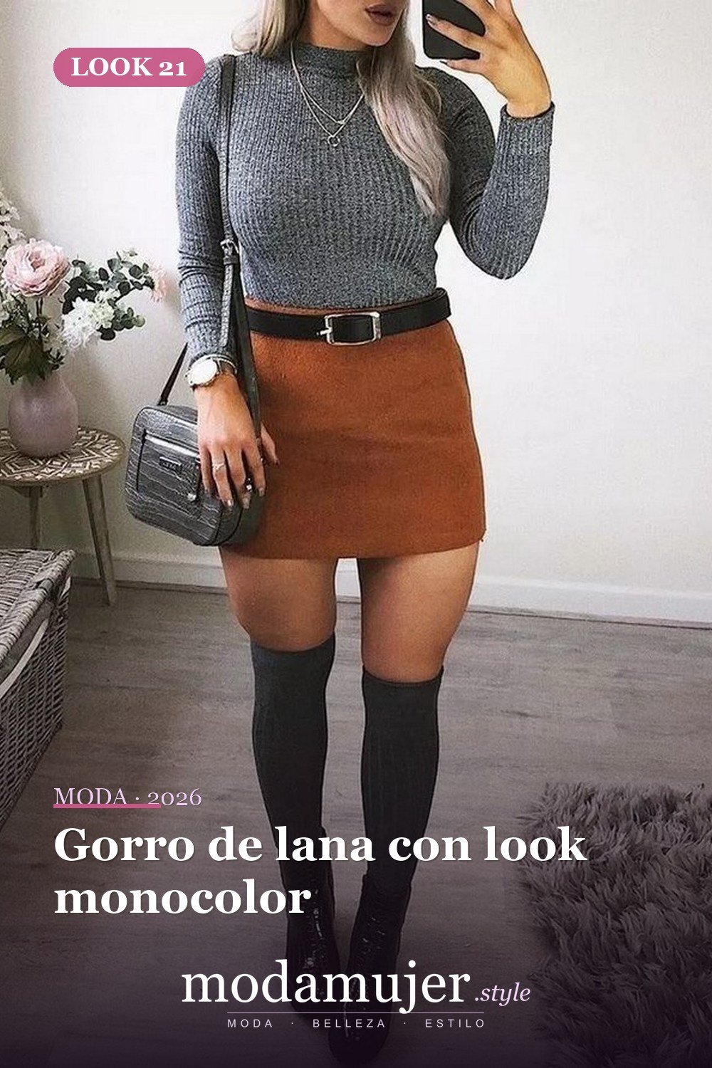 Gorro de lana con look monocolor — 31 trajes de moda casual de invierno lindos para chica adolescente 2026