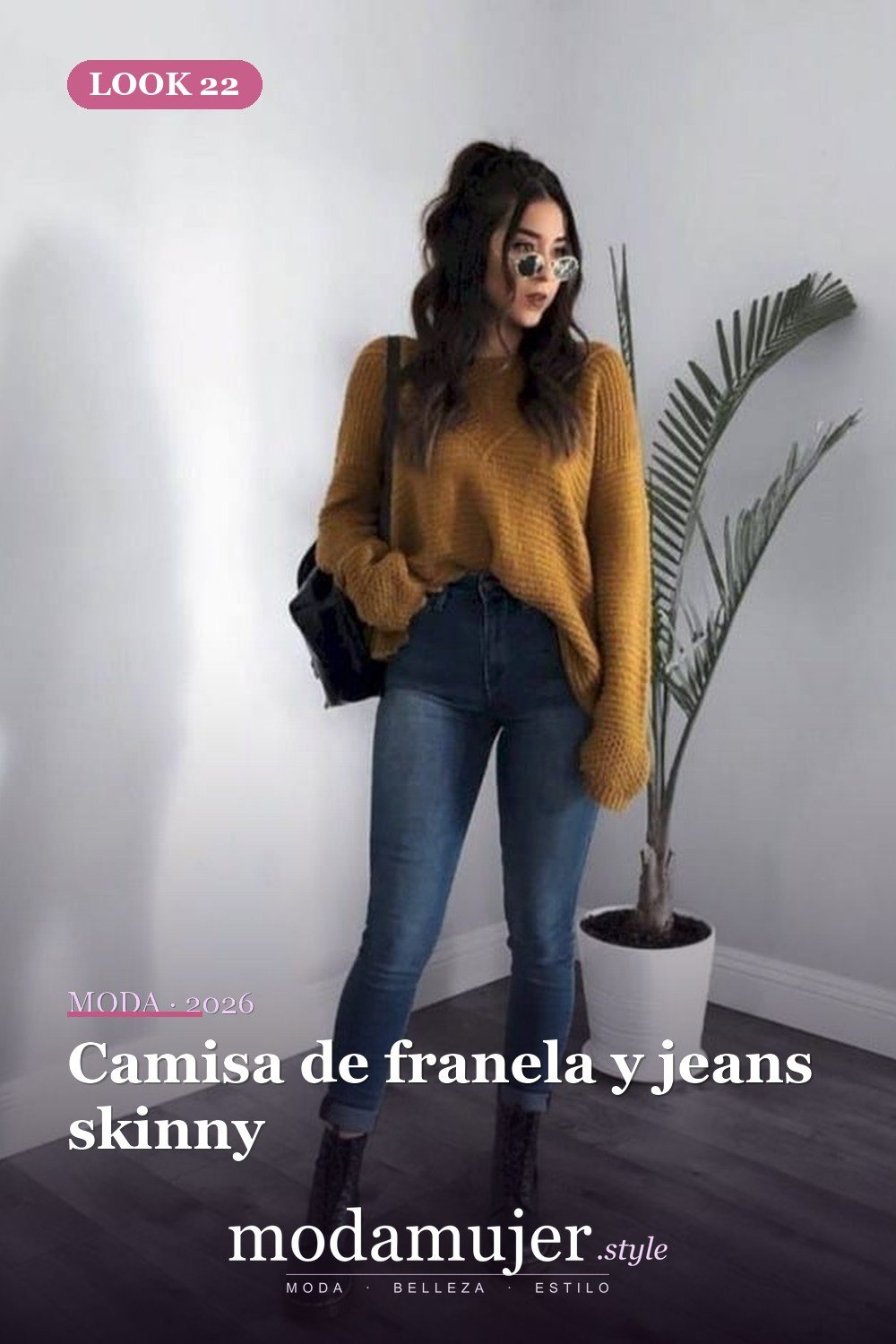 Camisa de franela y jeans skinny — 31 trajes de moda casual de invierno lindos para chica adolescente 2026