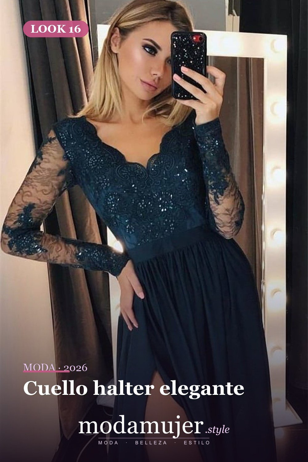 Cuello halter elegante — 32 vestidos de fiesta de gasa que disfrutarás