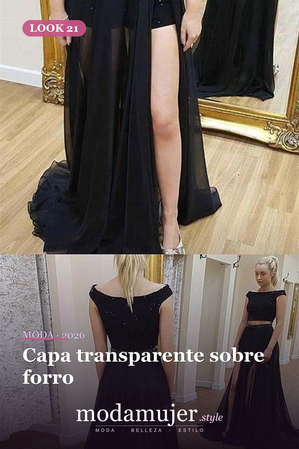 Capa transparente sobre forro — 32 vestidos de fiesta de gasa que disfrutarás