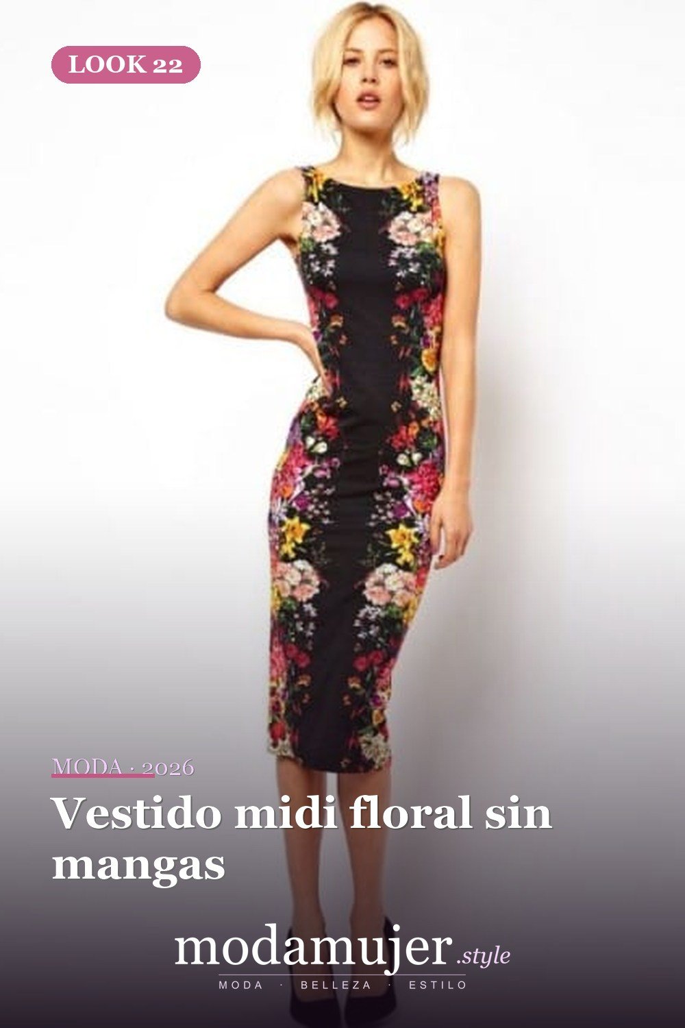 Vestido midi floral sin mangas — 33 trajes de mujer con estampados florales para la oficina
