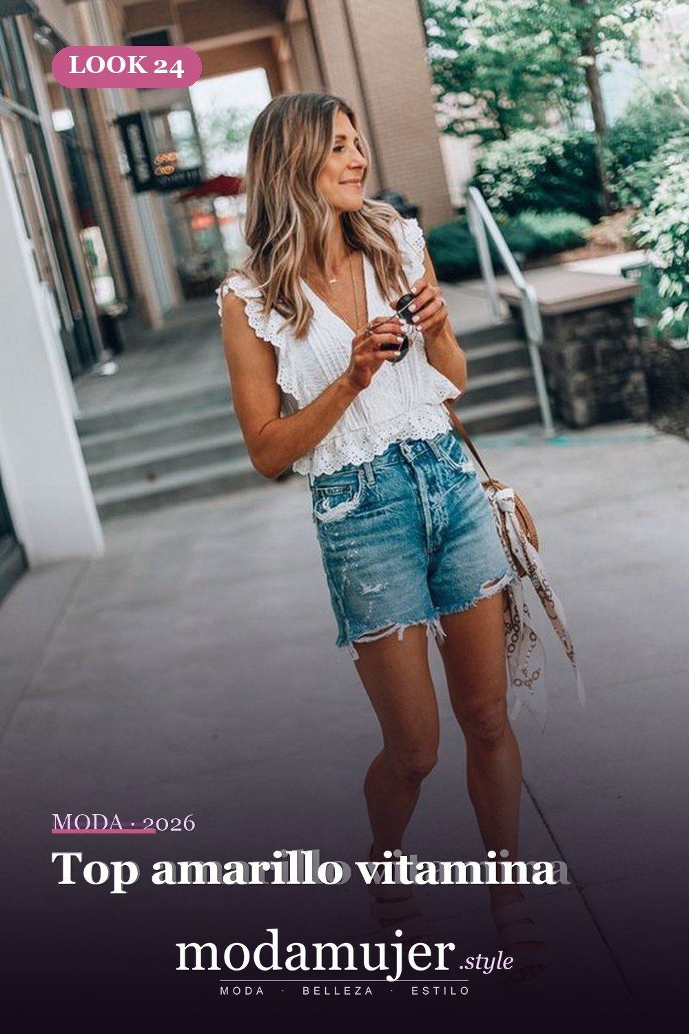 Top amarillo vitamina — 34 conjuntos casuales de verano para mujeres con pantalones vaqueros