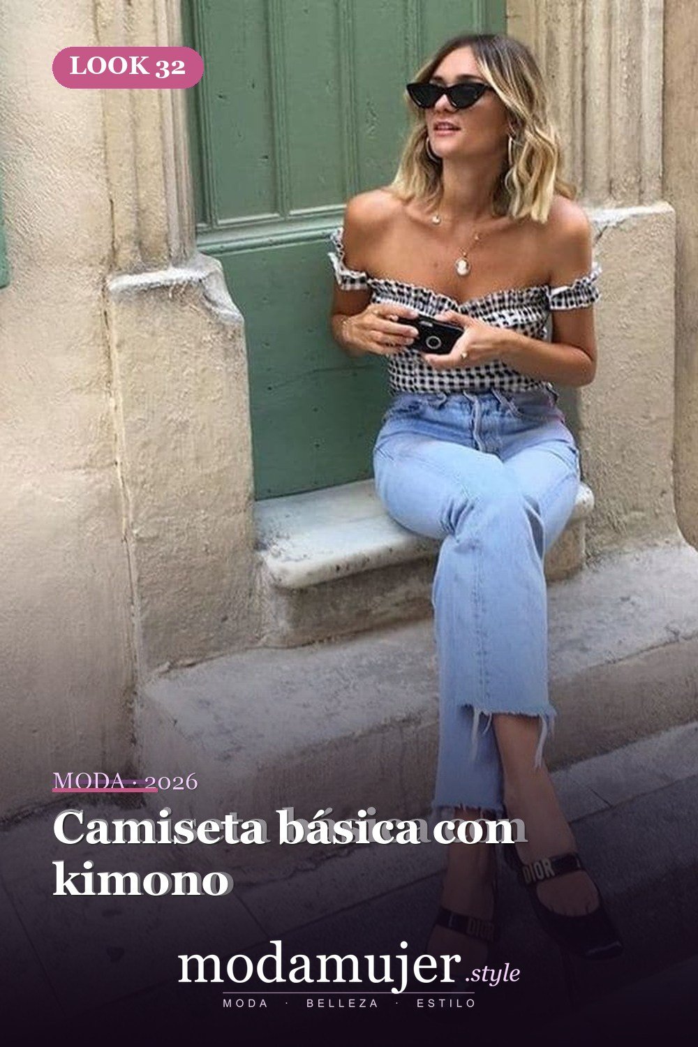 Camiseta básica con kimono — 34 conjuntos casuales de verano para mujeres con pantalones vaqueros