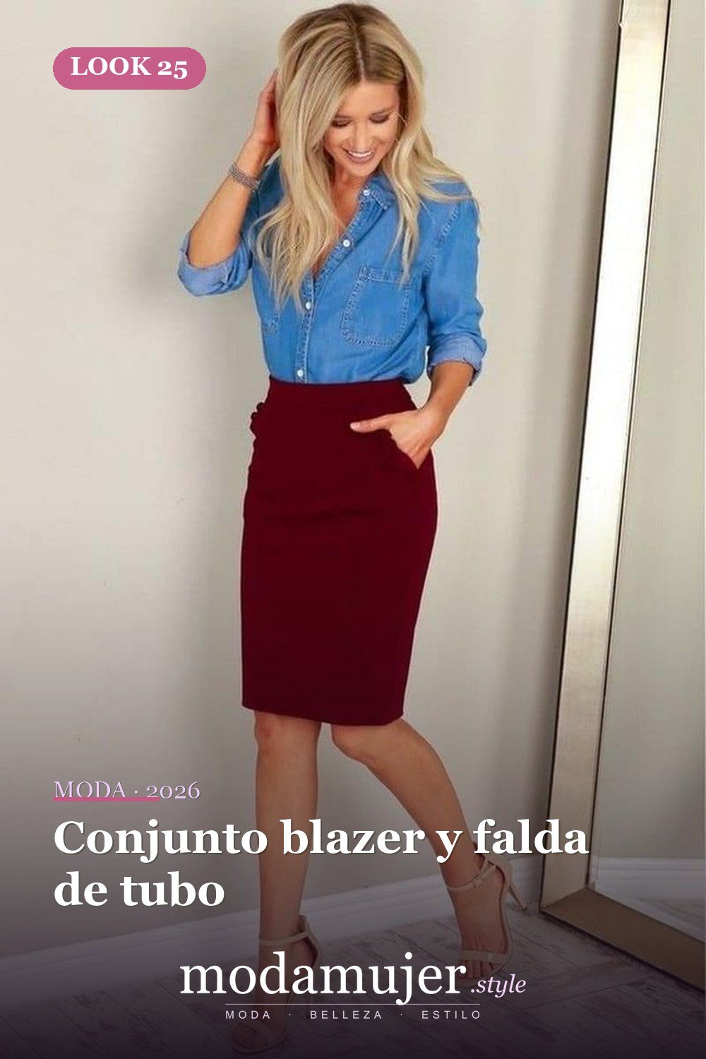Conjunto blazer y falda de tubo — 34 outfits de oficina cómodos y elegantes para mujer en 2026