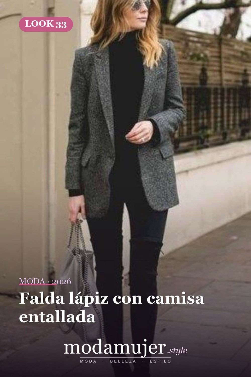 Falda lápiz con camisa entallada — 34 outfits de oficina cómodos y elegantes para mujer en 2026