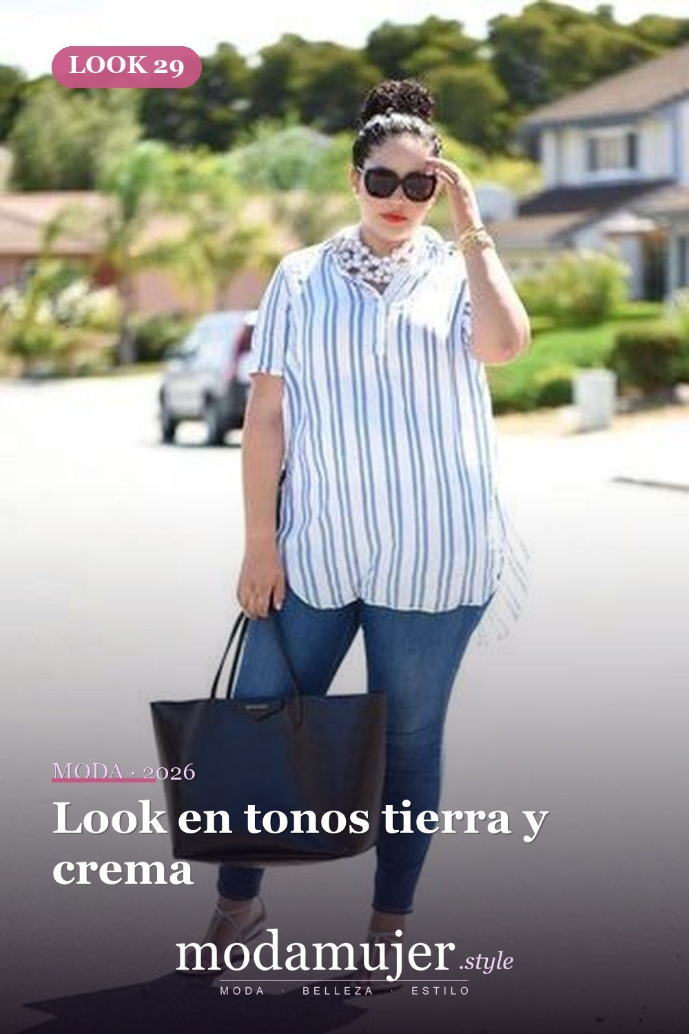Look en tonos tierra y crema — 35 ideas de trajes casuales de primavera para mujeres de talla grande
