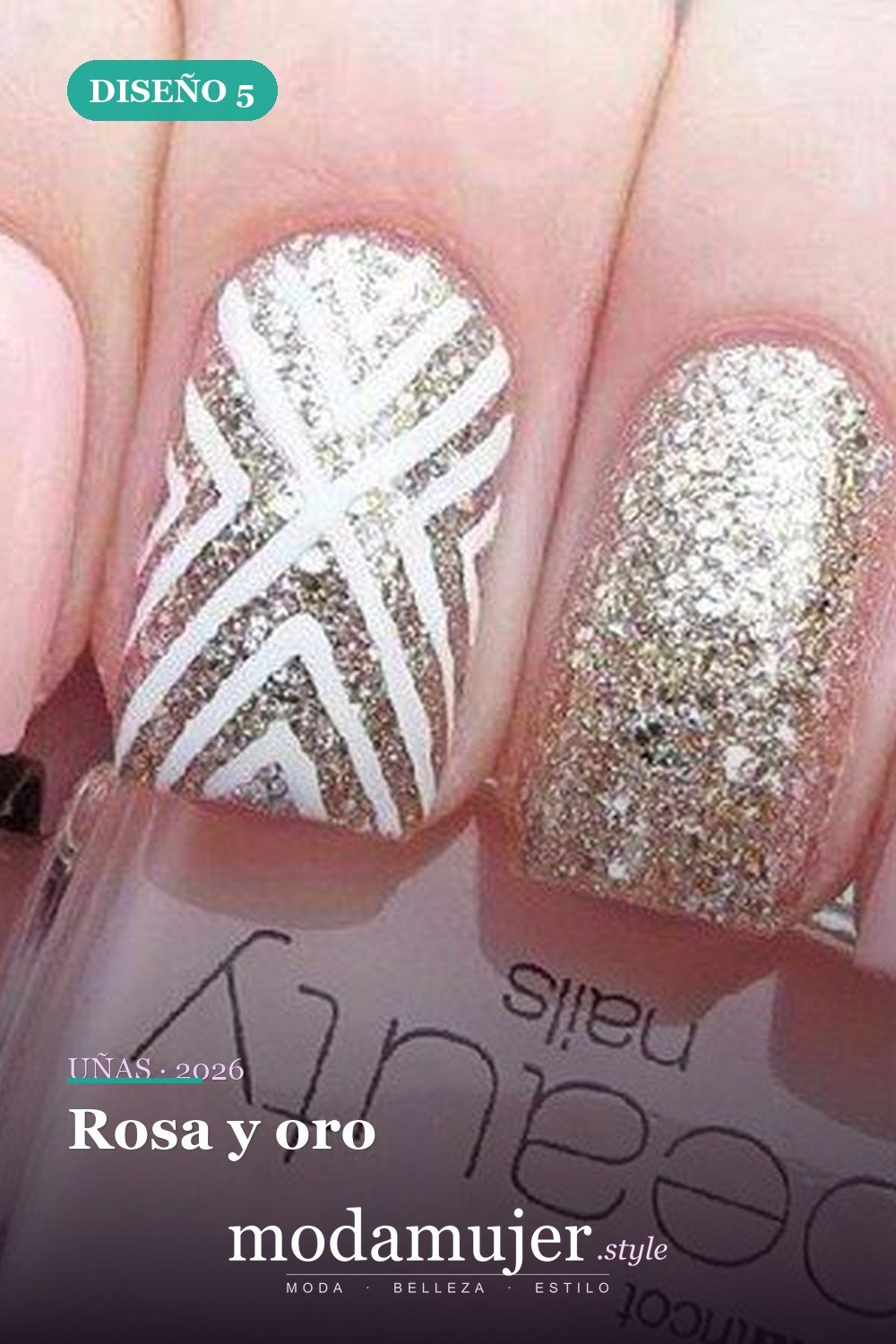 Rosa y oro — 35 ideas de uñas de boda glamorosas para 2026: los mejores diseños de novia