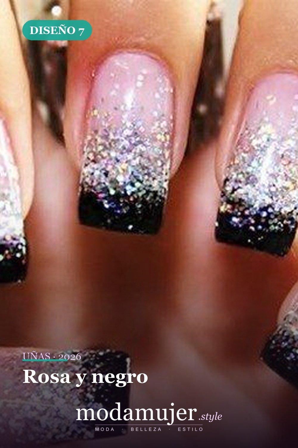 Rosa y negro — 35 ideas de uñas de boda glamorosas para 2026: los mejores diseños de novia