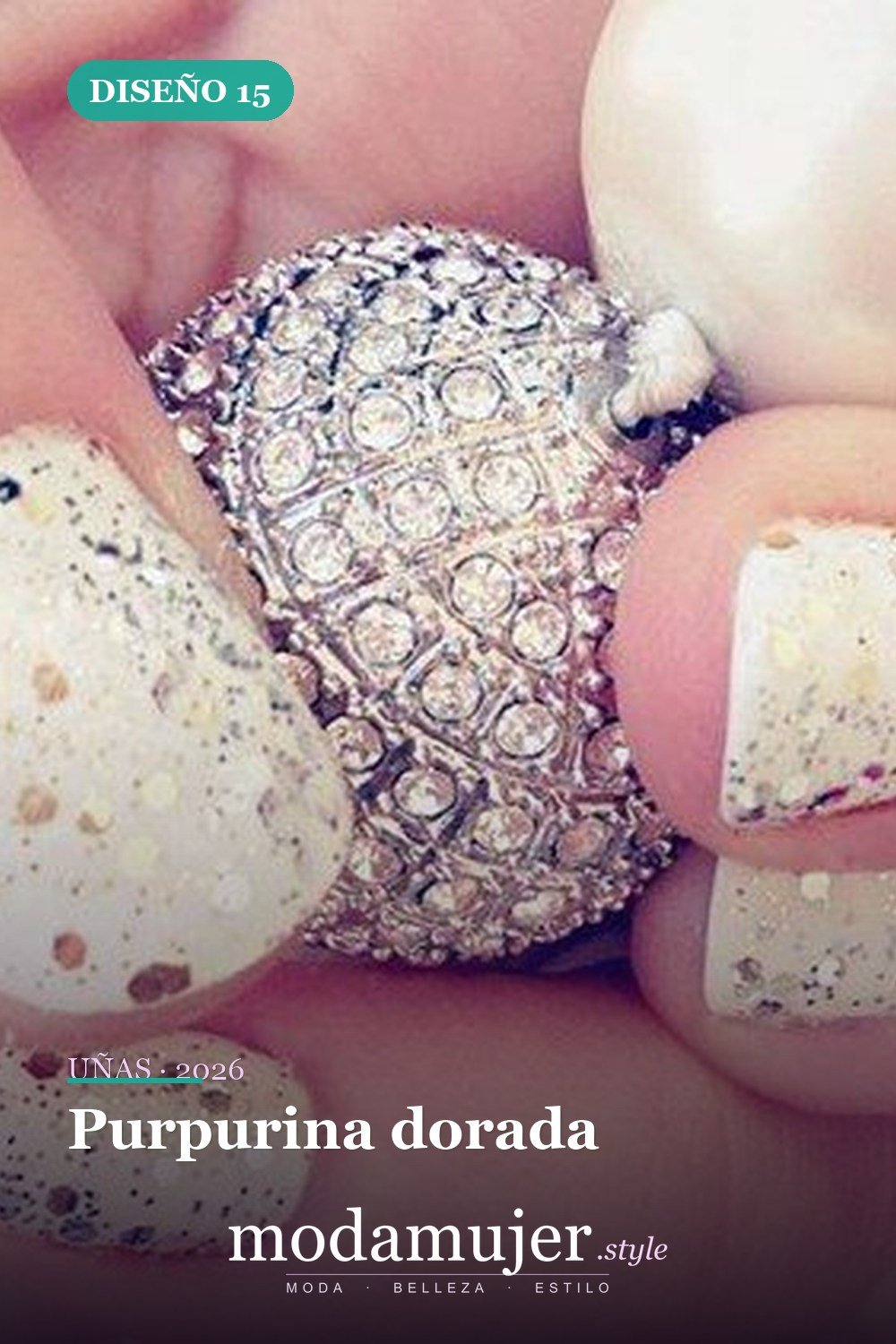 Purpurina dorada — 35 ideas de uñas de boda glamorosas para 2026: los mejores diseños de novia